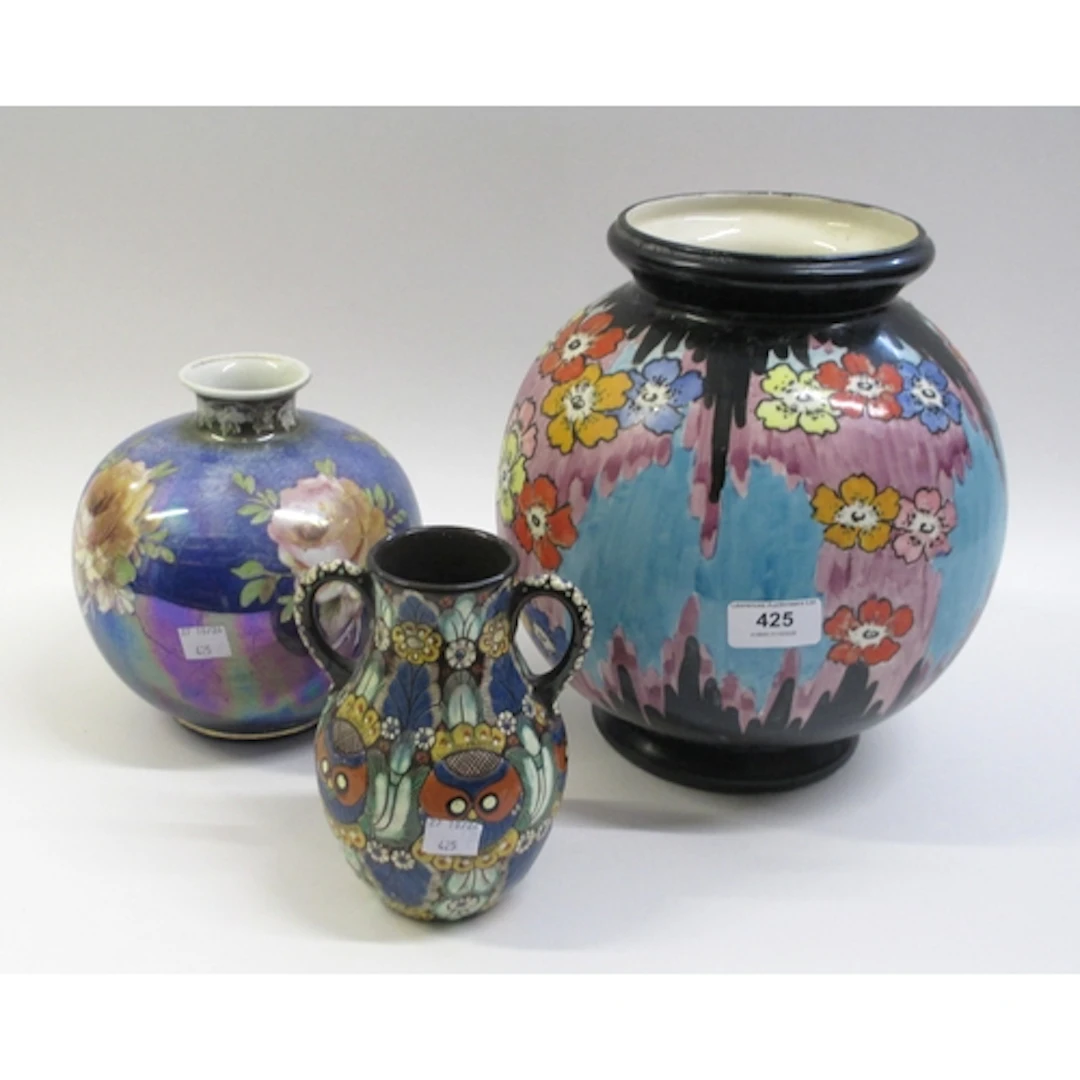 Czechoslovakian floral decorated oviform vase, 26cm high, to...