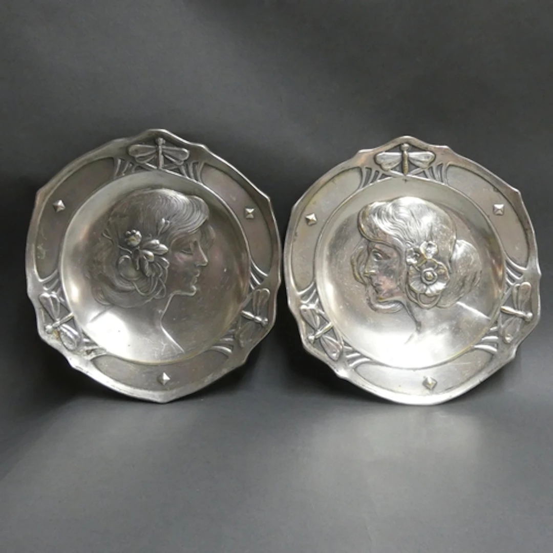 A pair of continental Art Nouveau silver plated pressed bras...