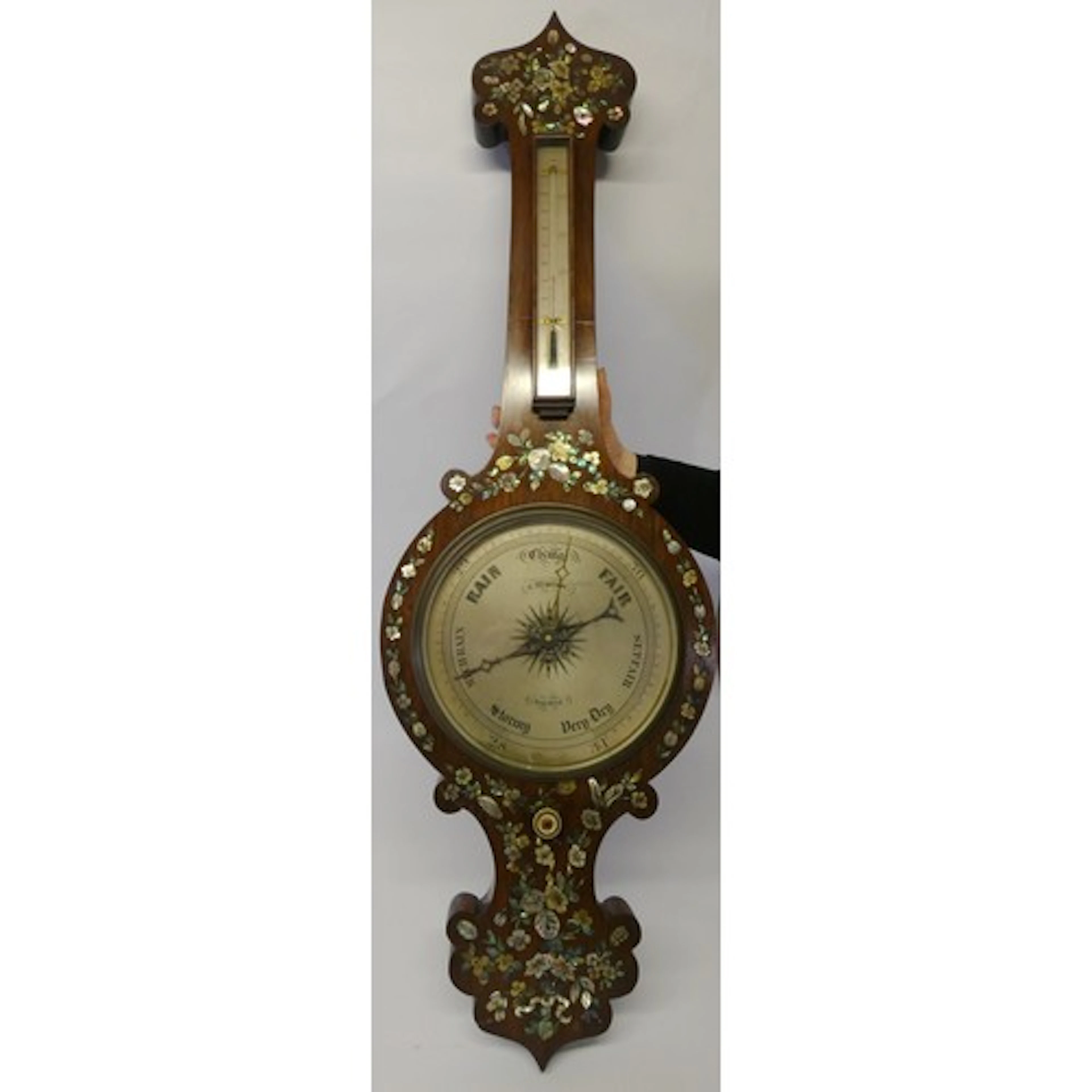 Mid-19th century inlaid rosewood wall-hanging wheel baromete...