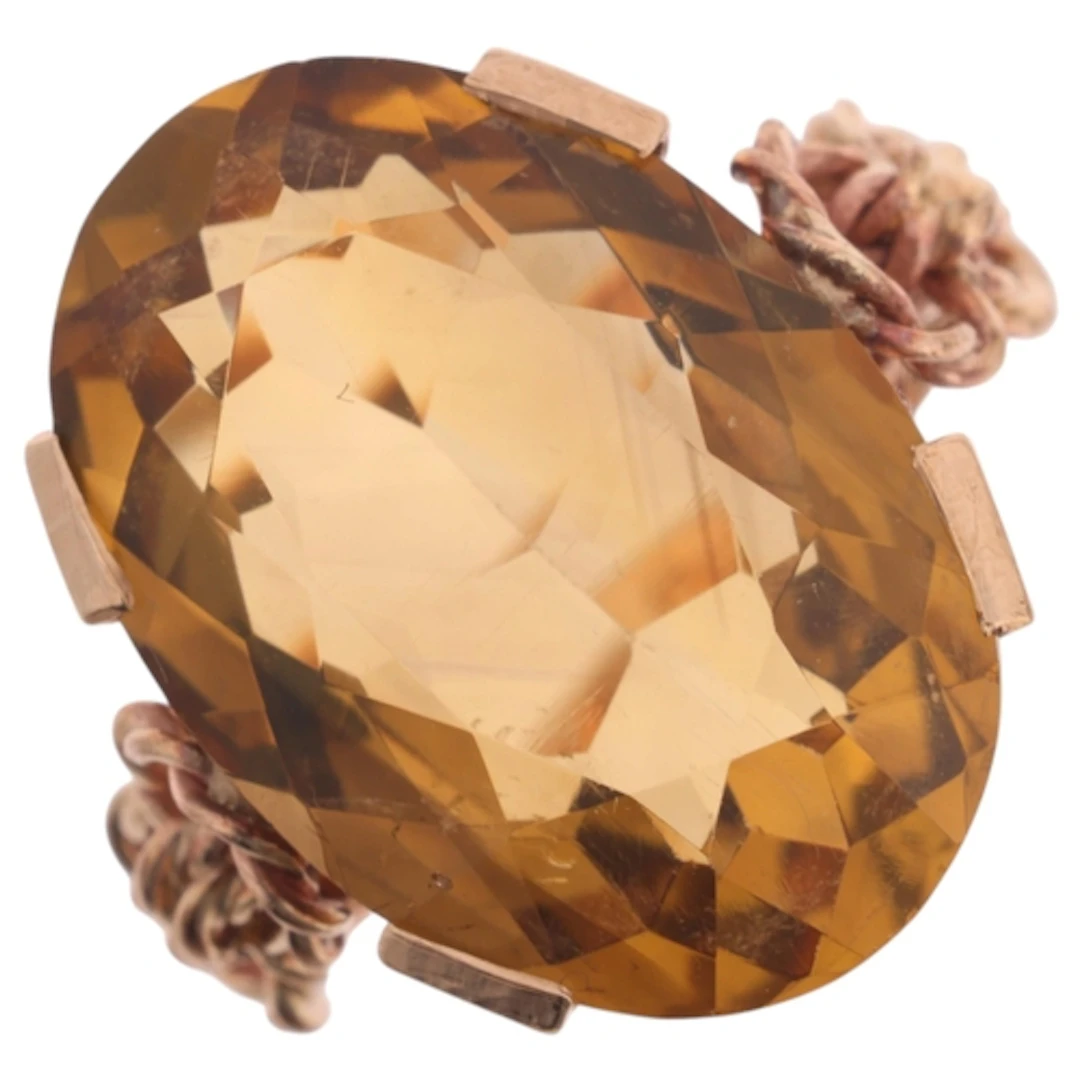 A Vintage 9ct rose gold single-stone citrine ring, maker CEU...