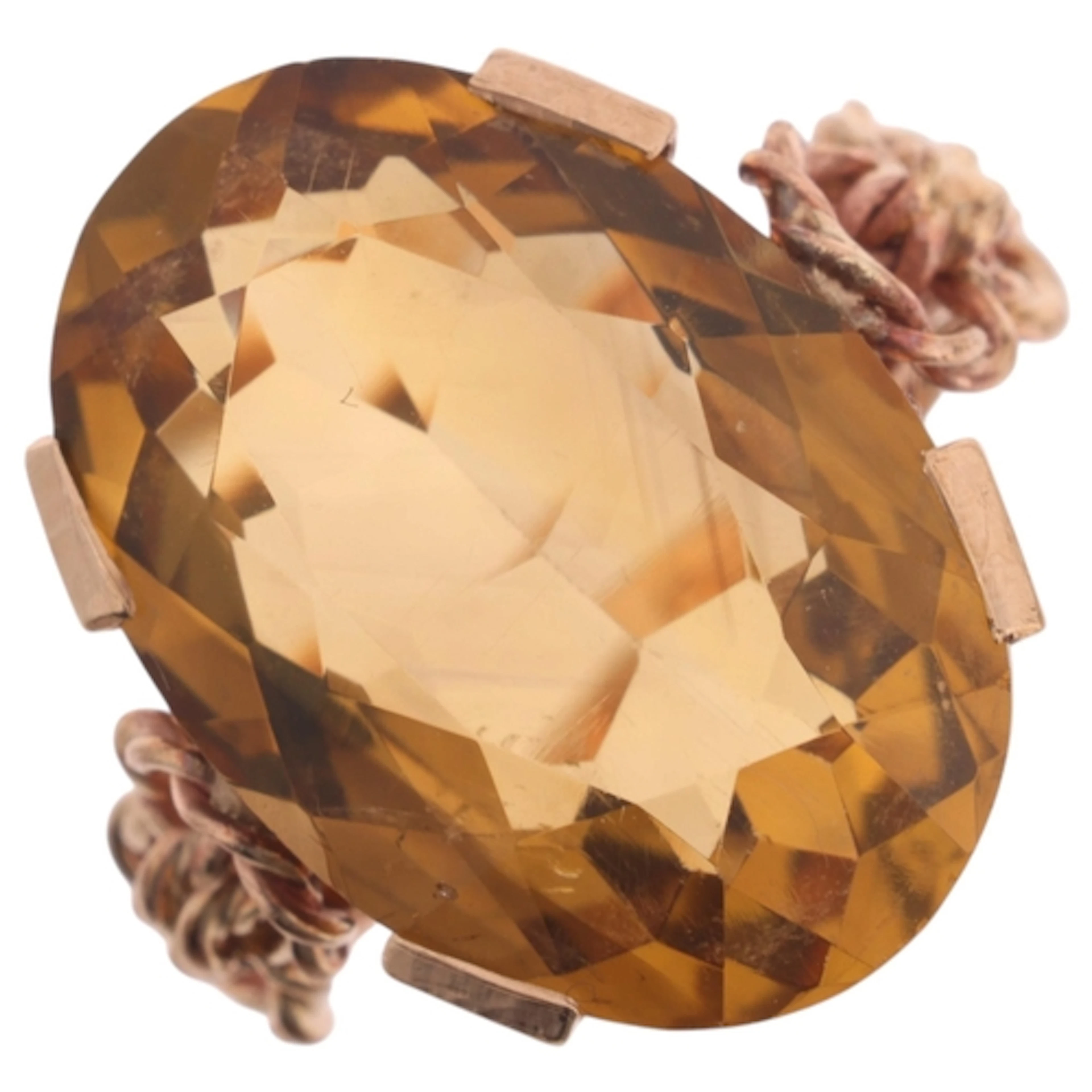 A Vintage 9ct rose gold single-stone citrine ring, maker CEU...