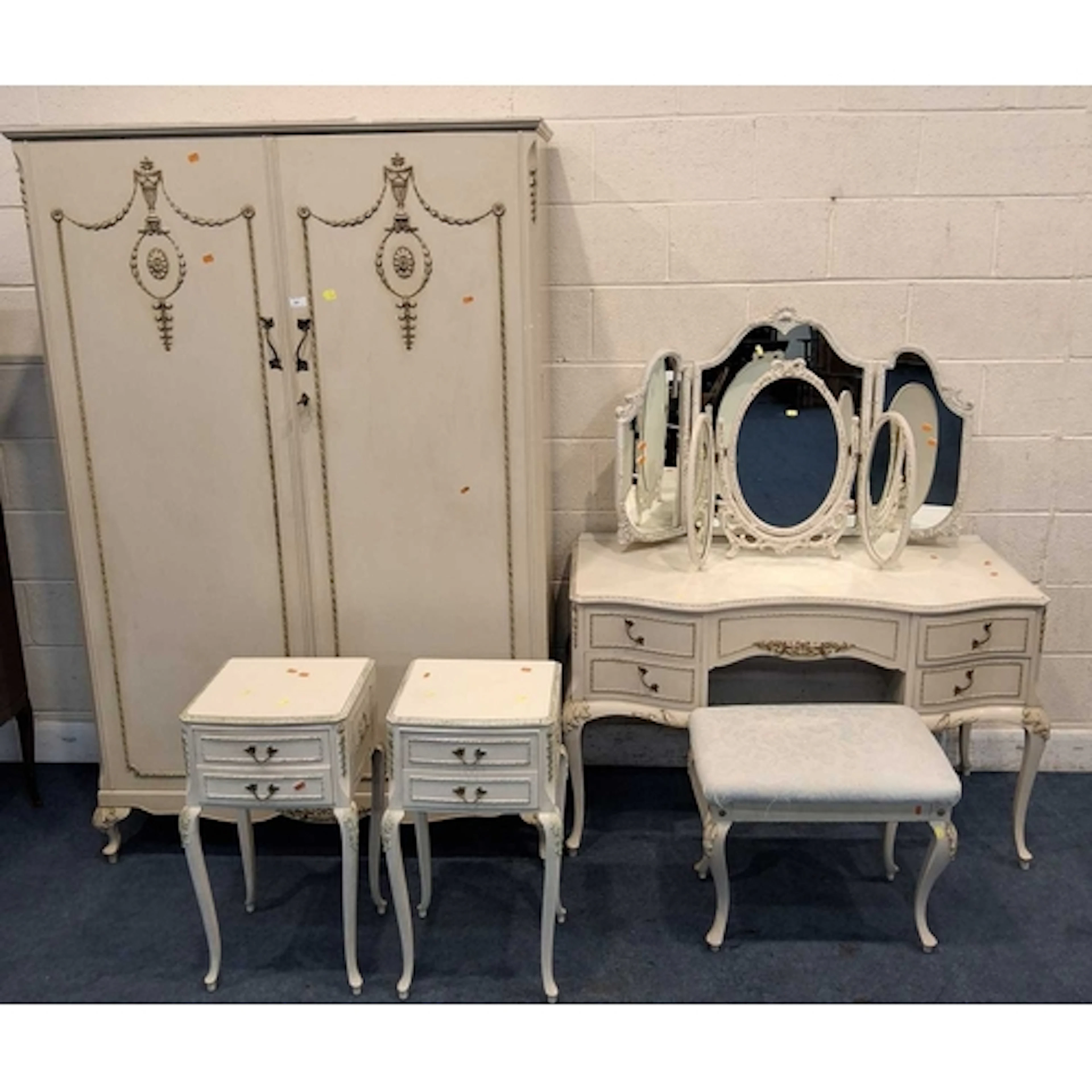 A FRENCH CREAM PAINTED BEDROOM FURNITURE, to include a doubl...