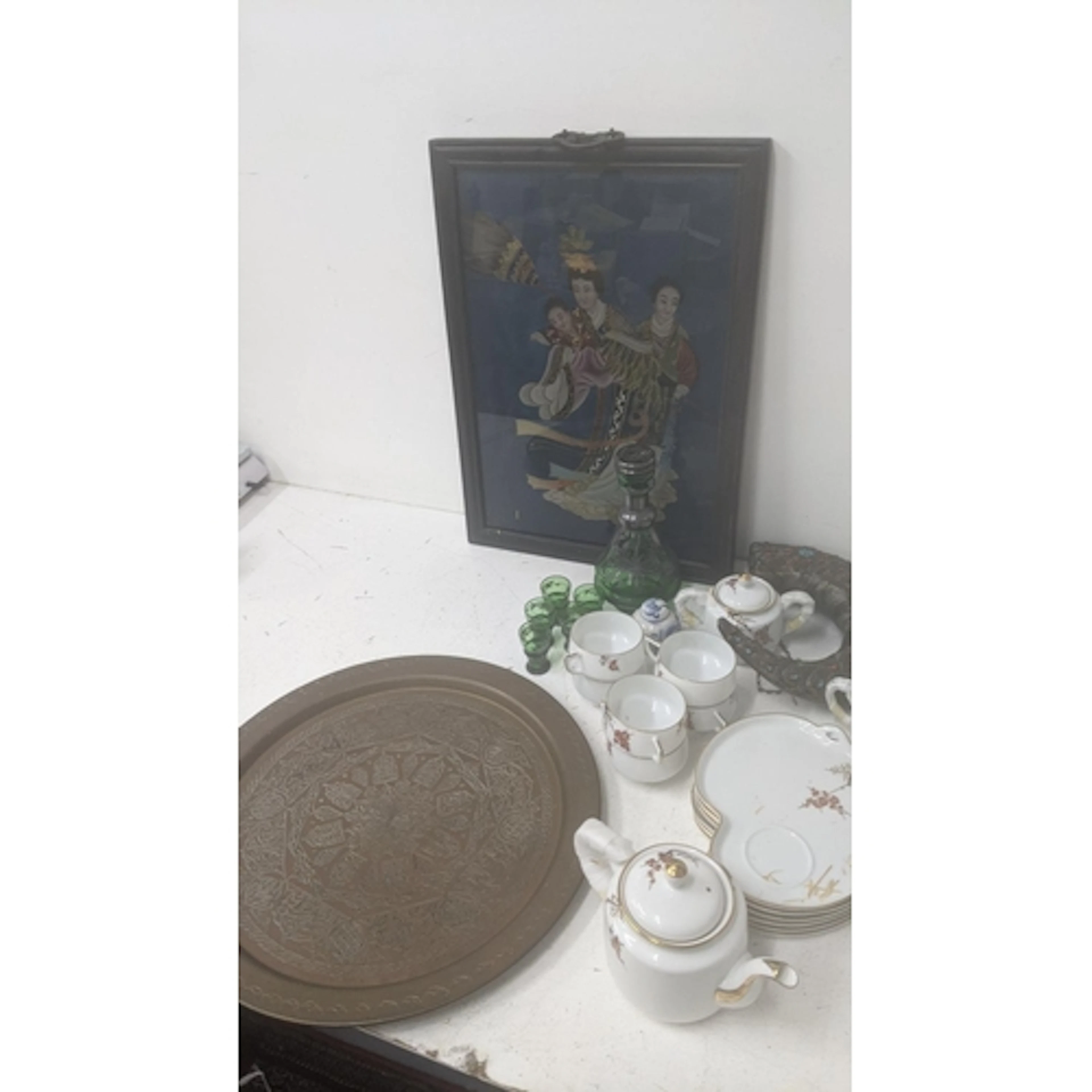 Asian related collectables to include a Japanese green glass...