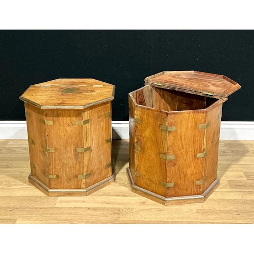 A pair of contemporary brass mounted octagonal tables, each ...