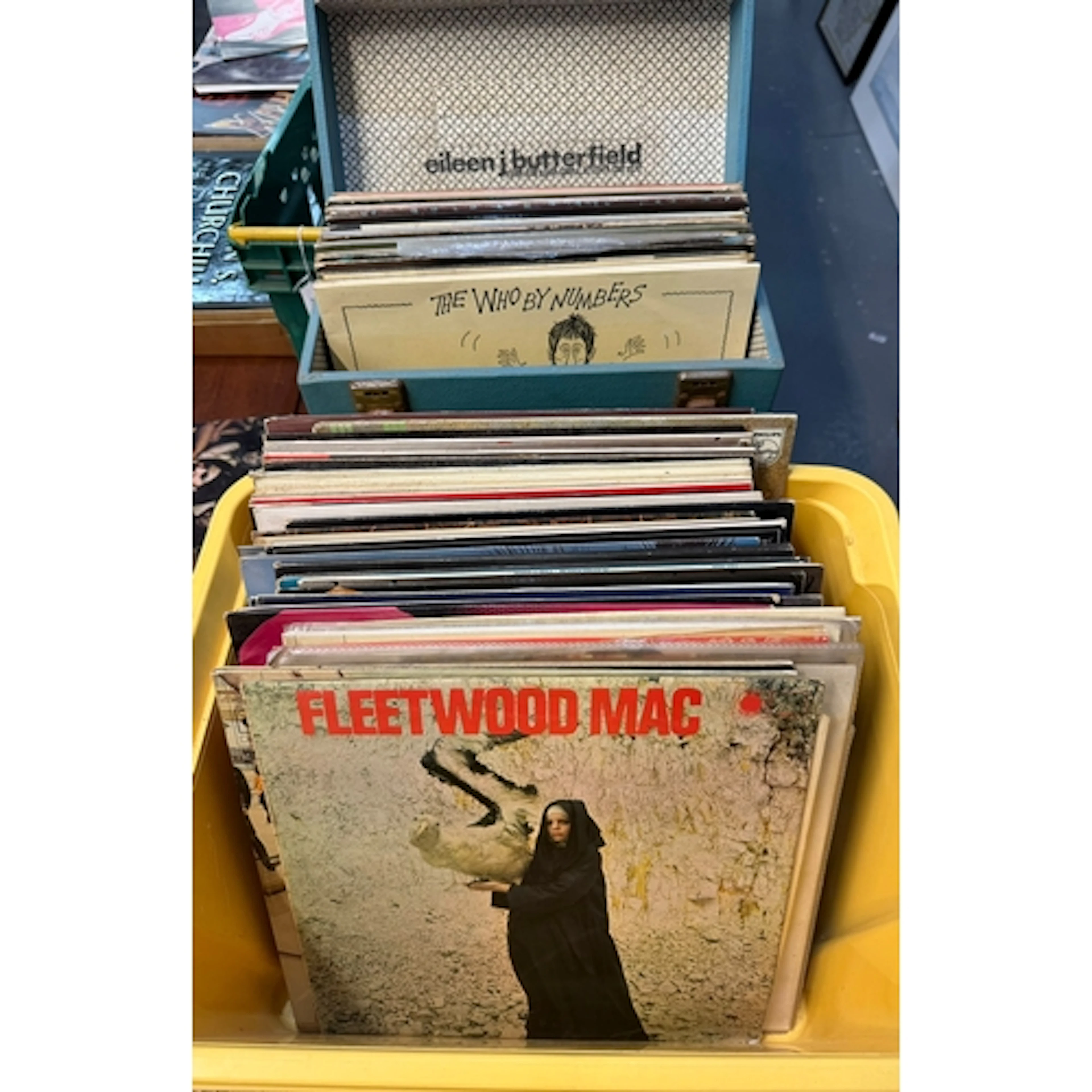 LP record case containing various vinyl LP records including...