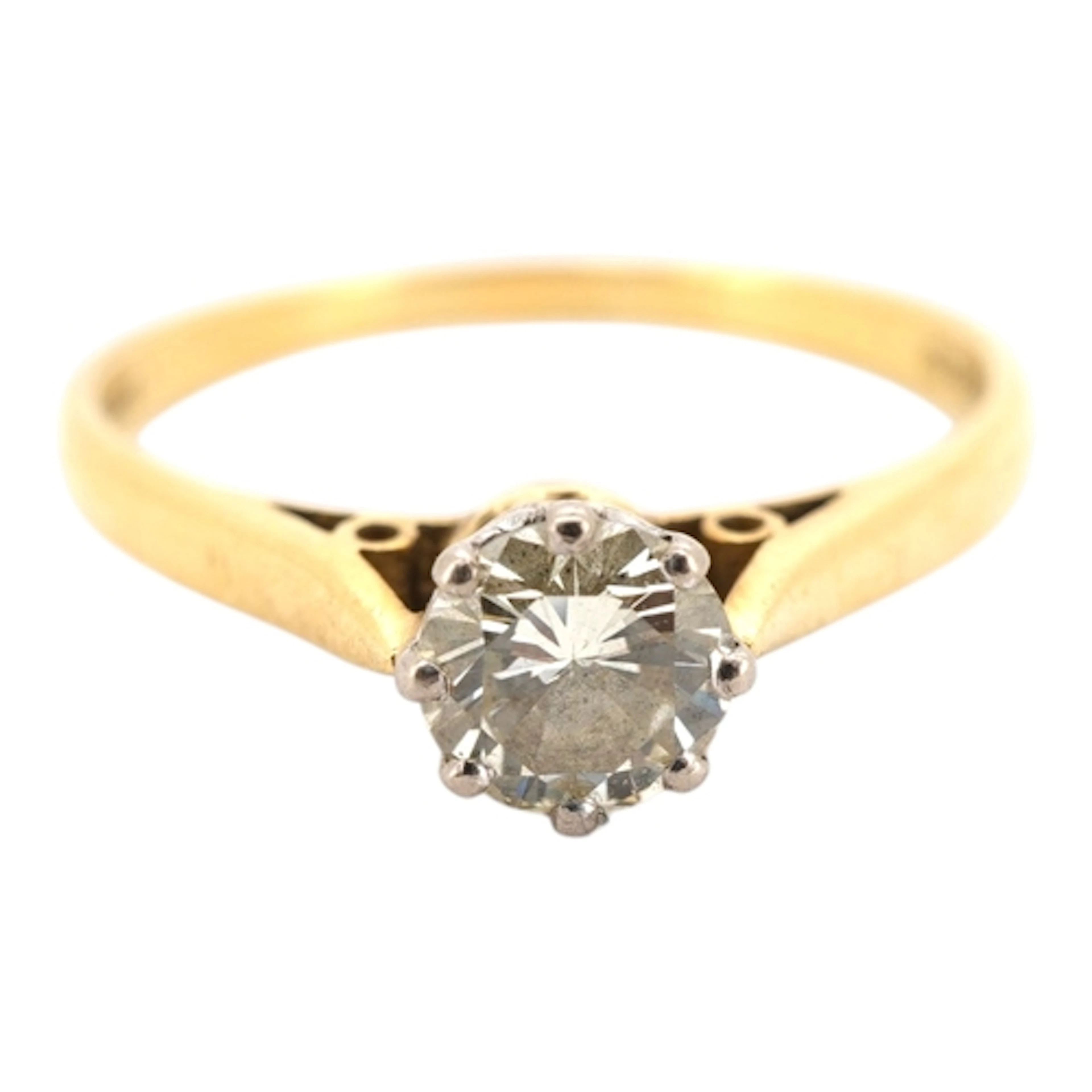 A solitaire diamond ring, claw-set with a brilliant-cut diam...