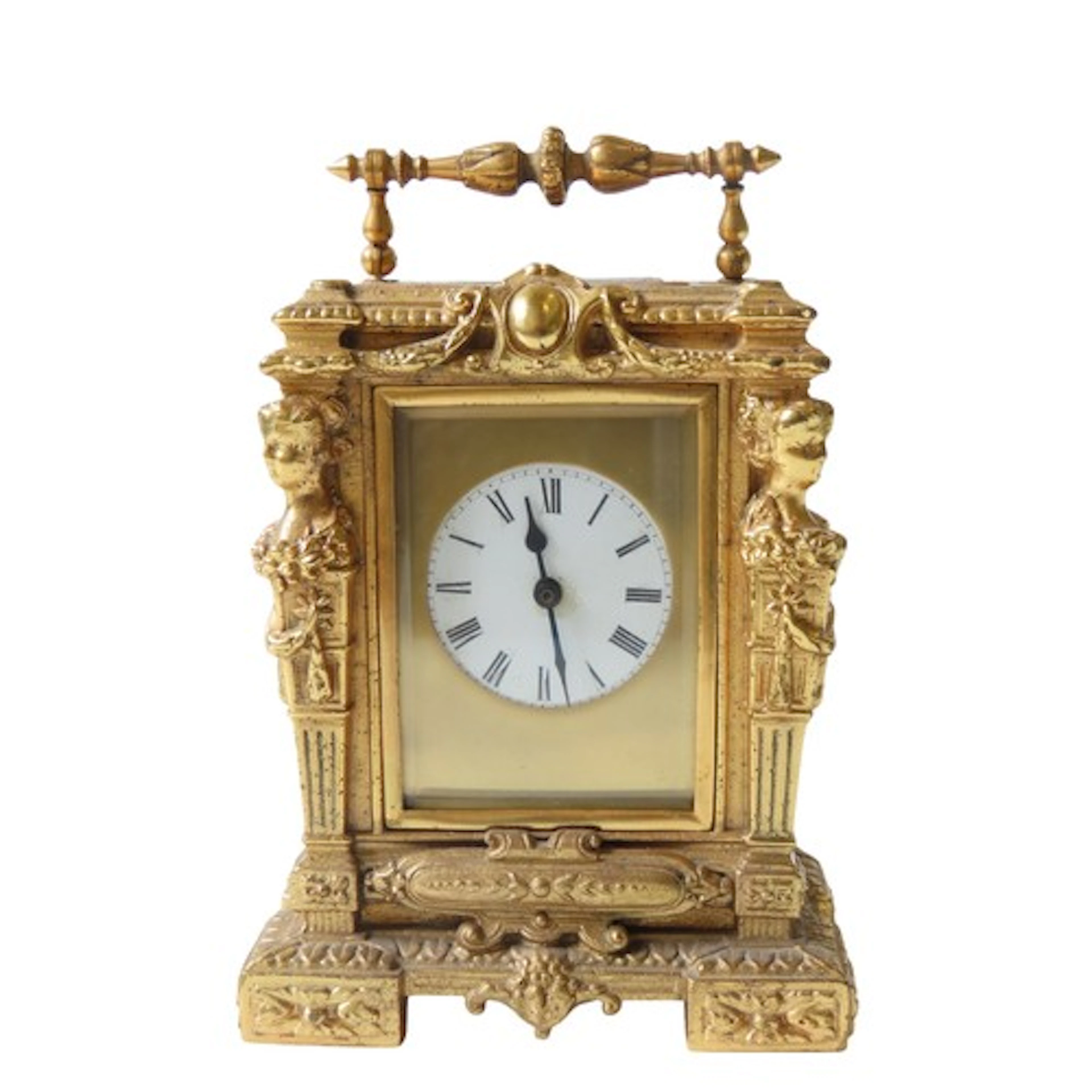 A FRENCH GILT BRASS 'CARYATID' CARRIAGE CLOCK MID TO LATE 19...