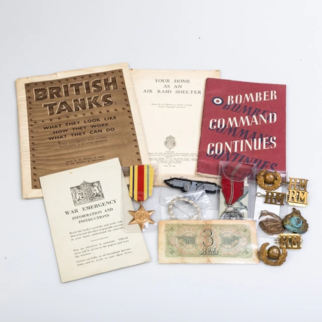 TWO GERMAN WWll MILITARY MEDALS AND OTHER WAR ITEMS. A WWll ...