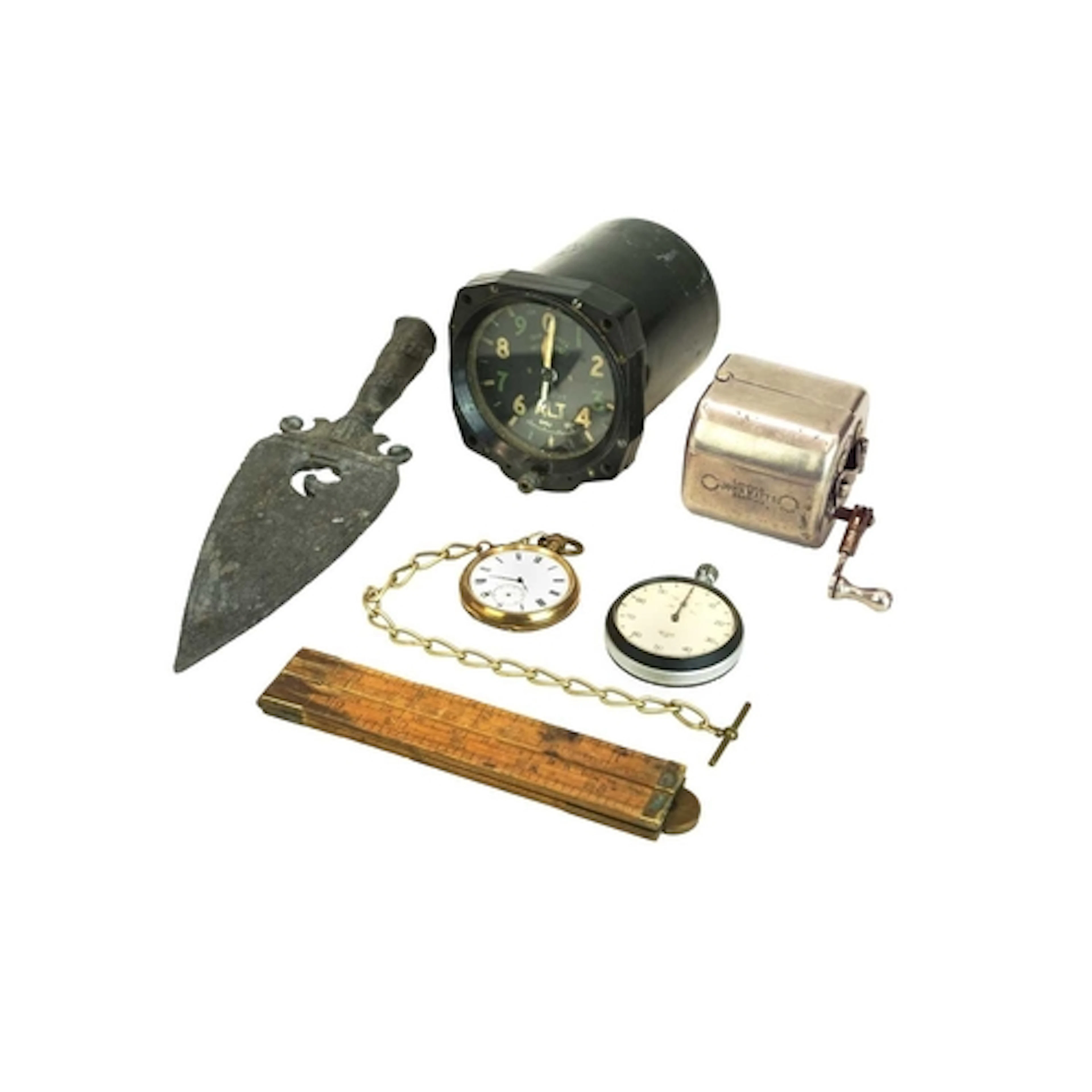 A small group of collectables. Including a WWII Altimeter, a...