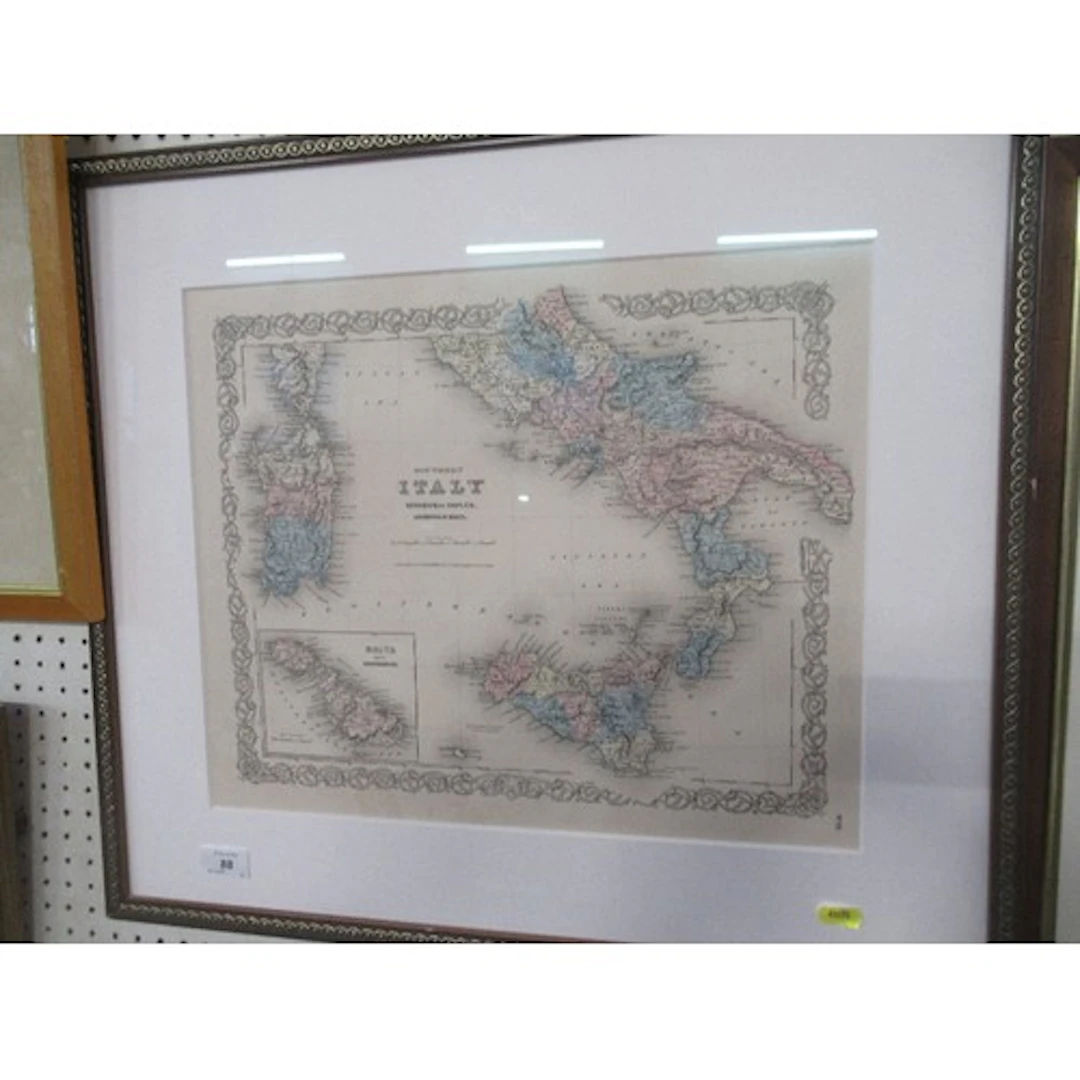 An antique map of "Southern Italy Kingdom of Naples Sardinia...