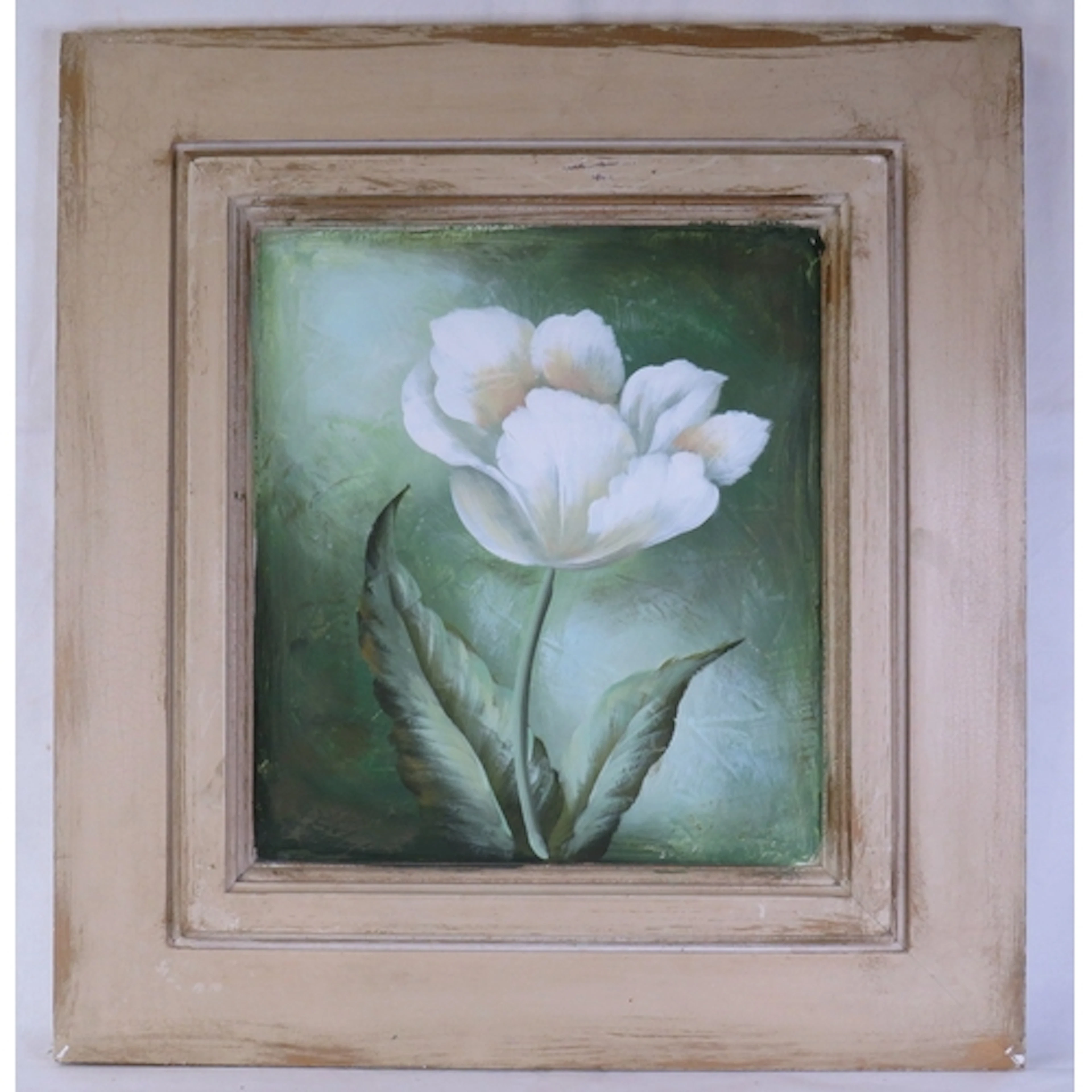 Framed Acrylic on Board, still life white flower approx. 47c...