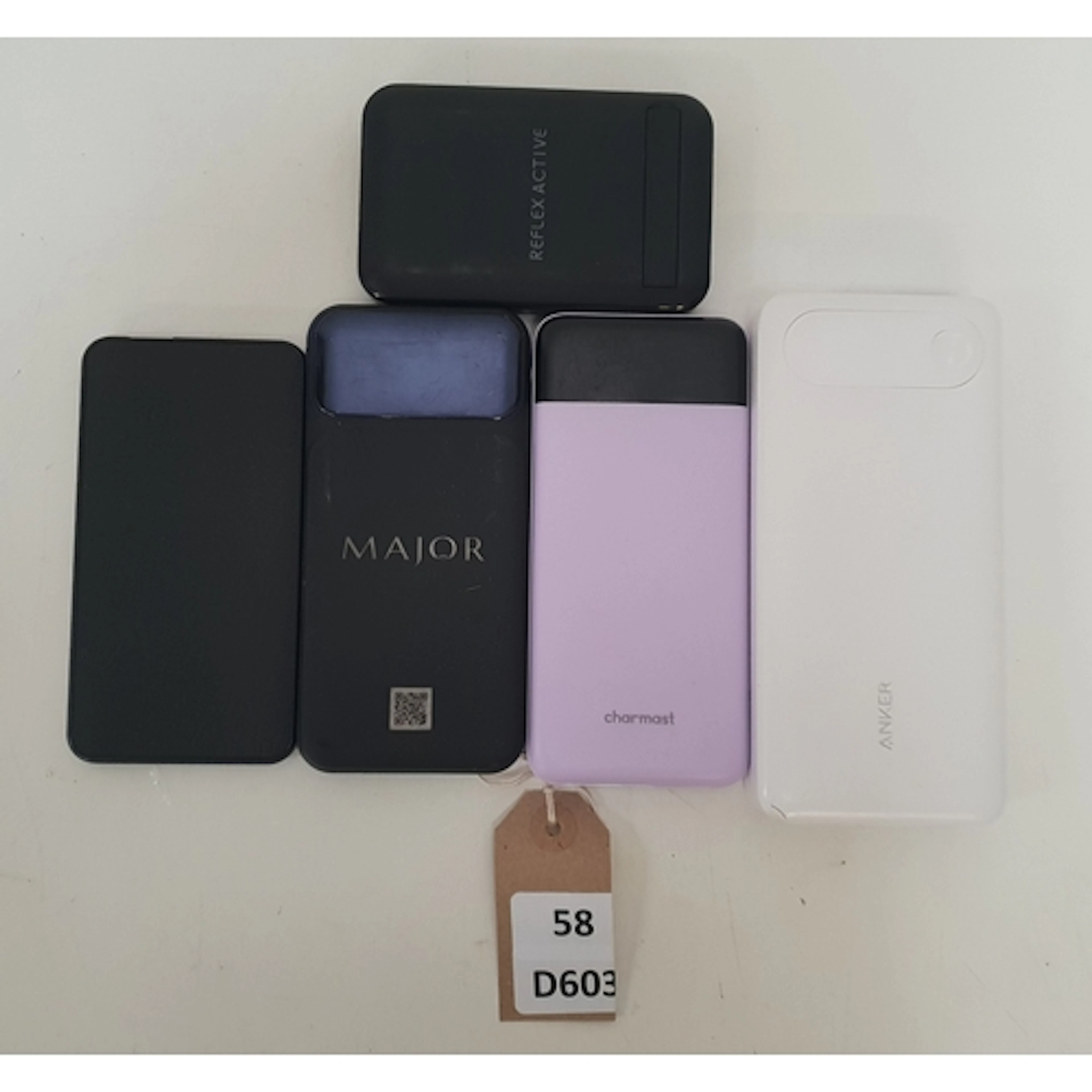 FIVE POWERBANKS INCLUDING REFLEX ACTIVE, ANKER, CHARMAST, AN...
