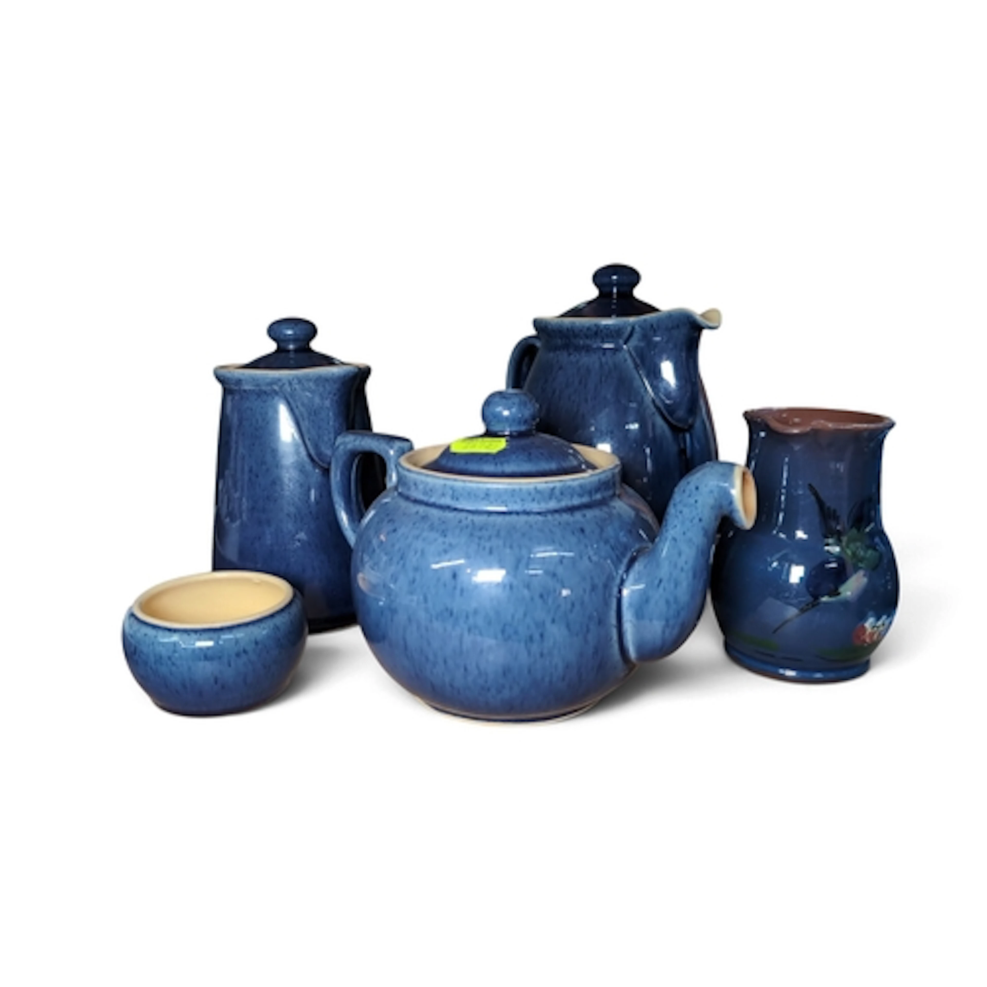 Denby blue-glazed stoneware tea wares comprising a teapot, t...