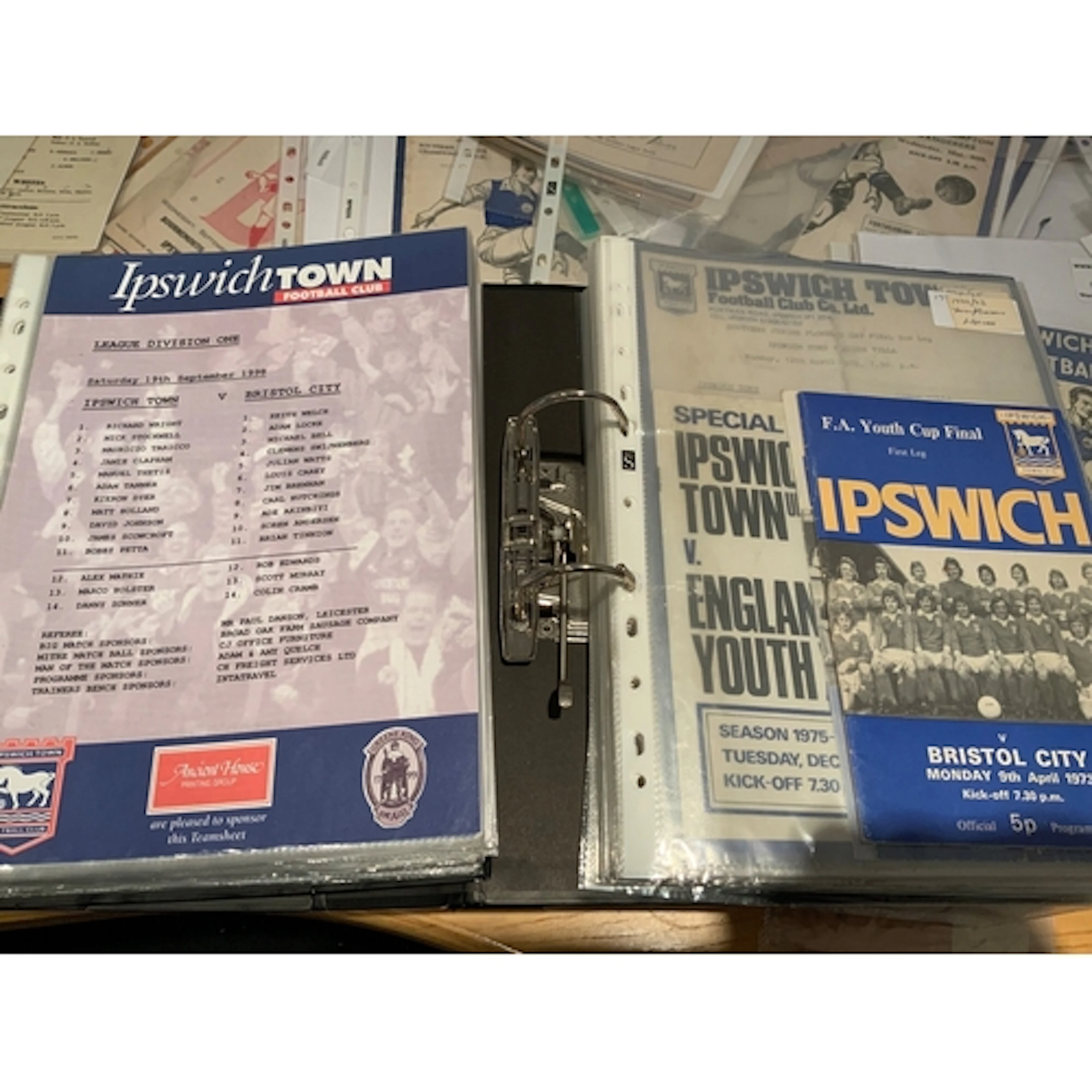 Ipswich Town Home Youth Football Programmes: 3 large folders...