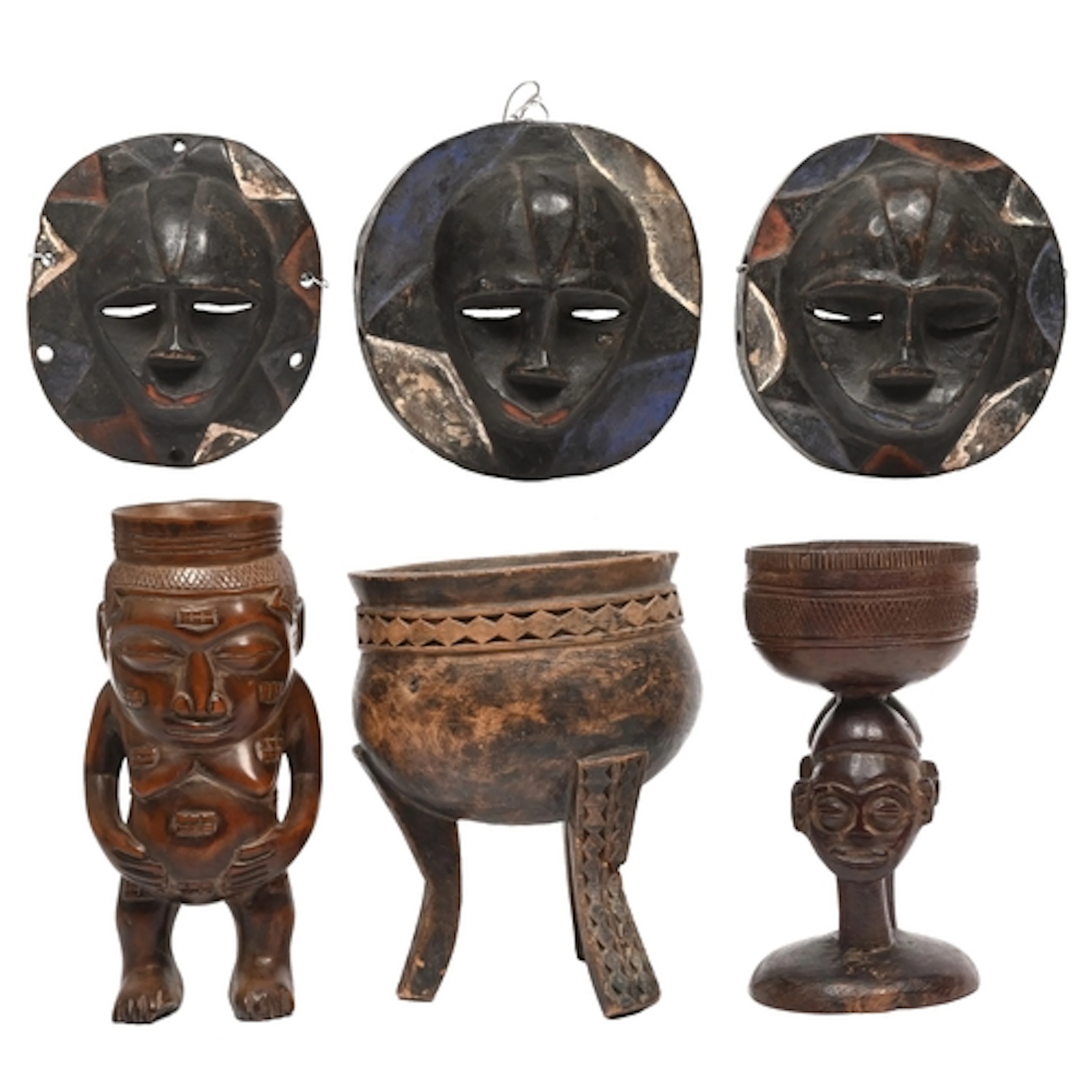 Tribal art. Africa, a Kuba female figural palm wood wine cup...
