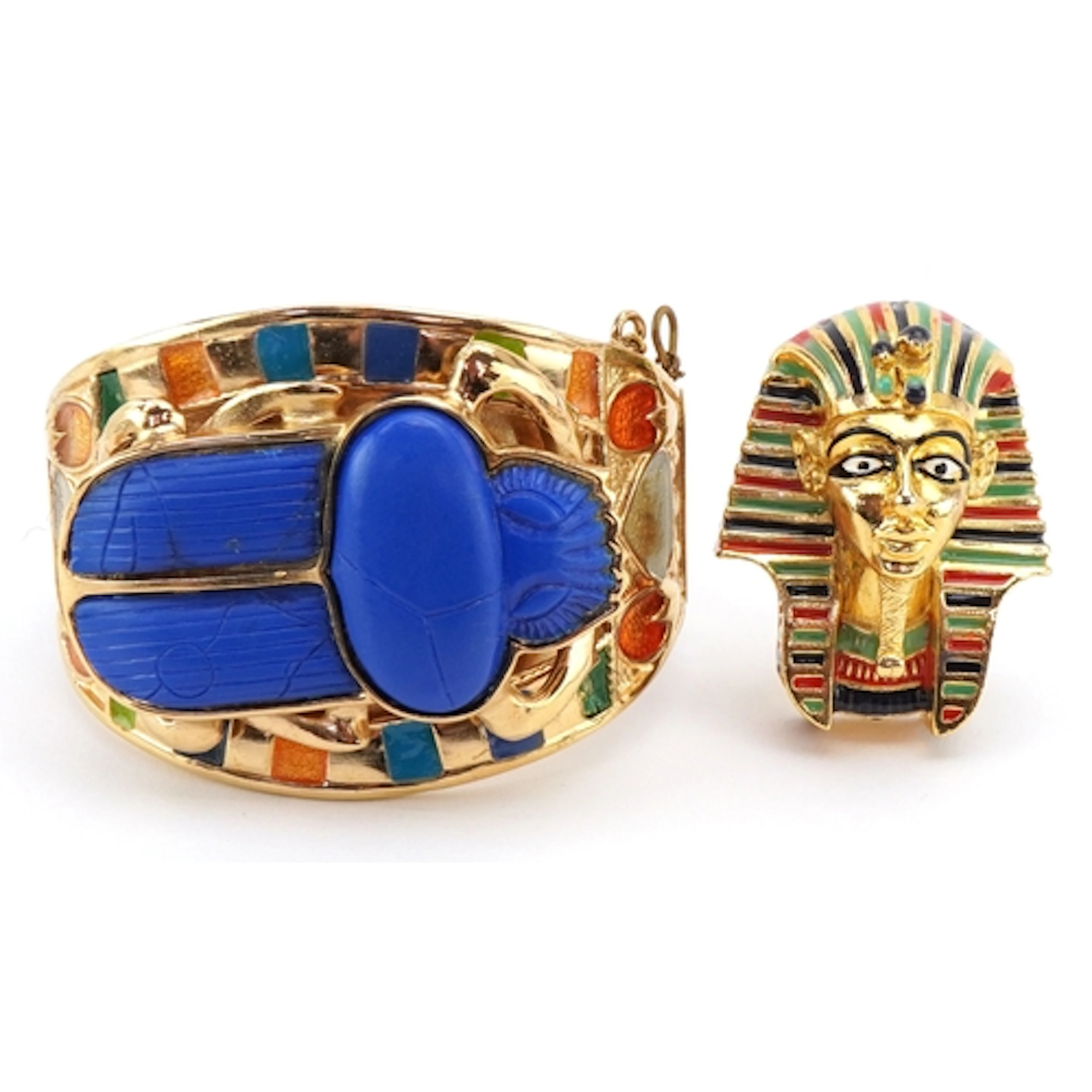 A Thomas Fattorini Egyptian Revival scarab bangle and a sphy...