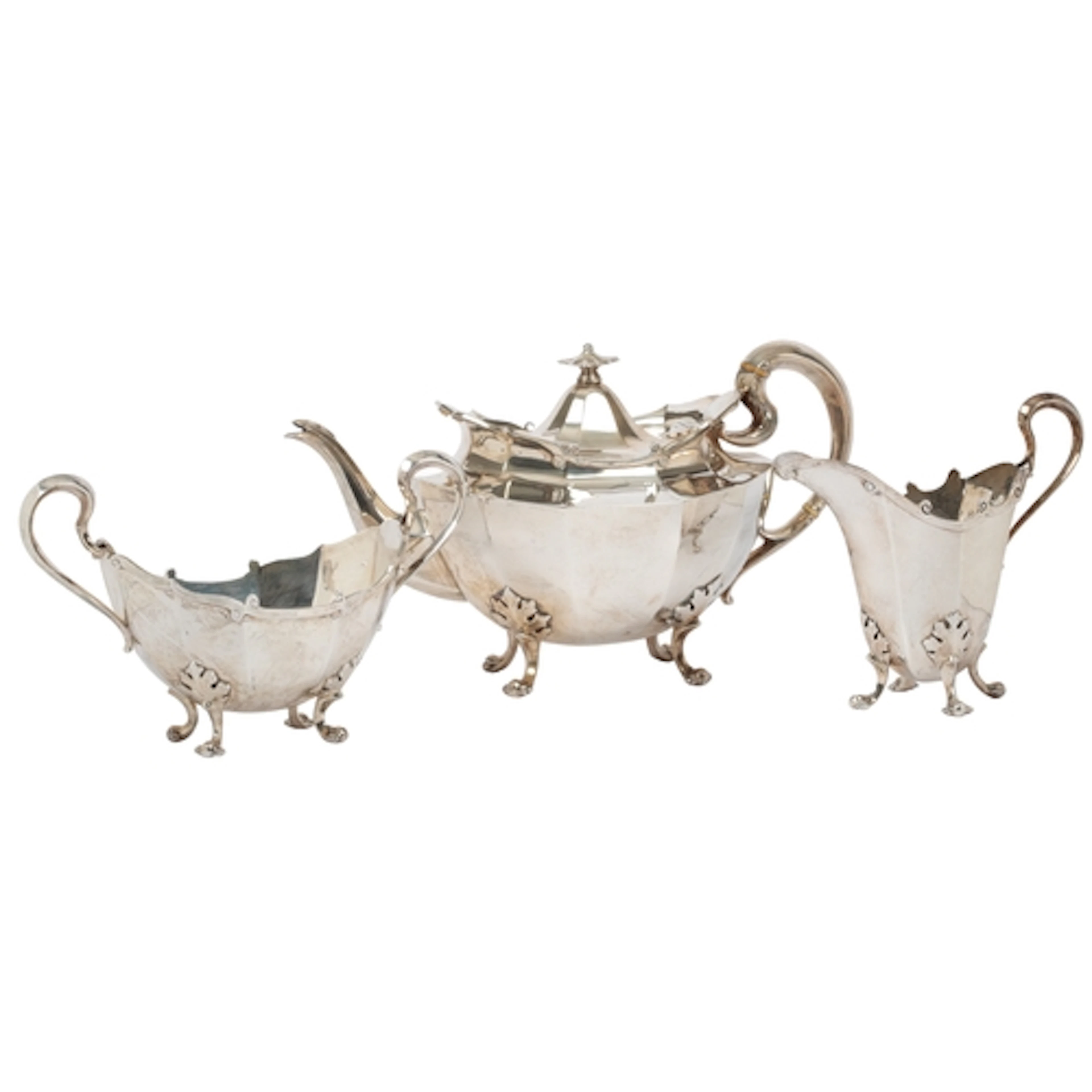 A George V Scottish silver three piece tea set, by James Bal...