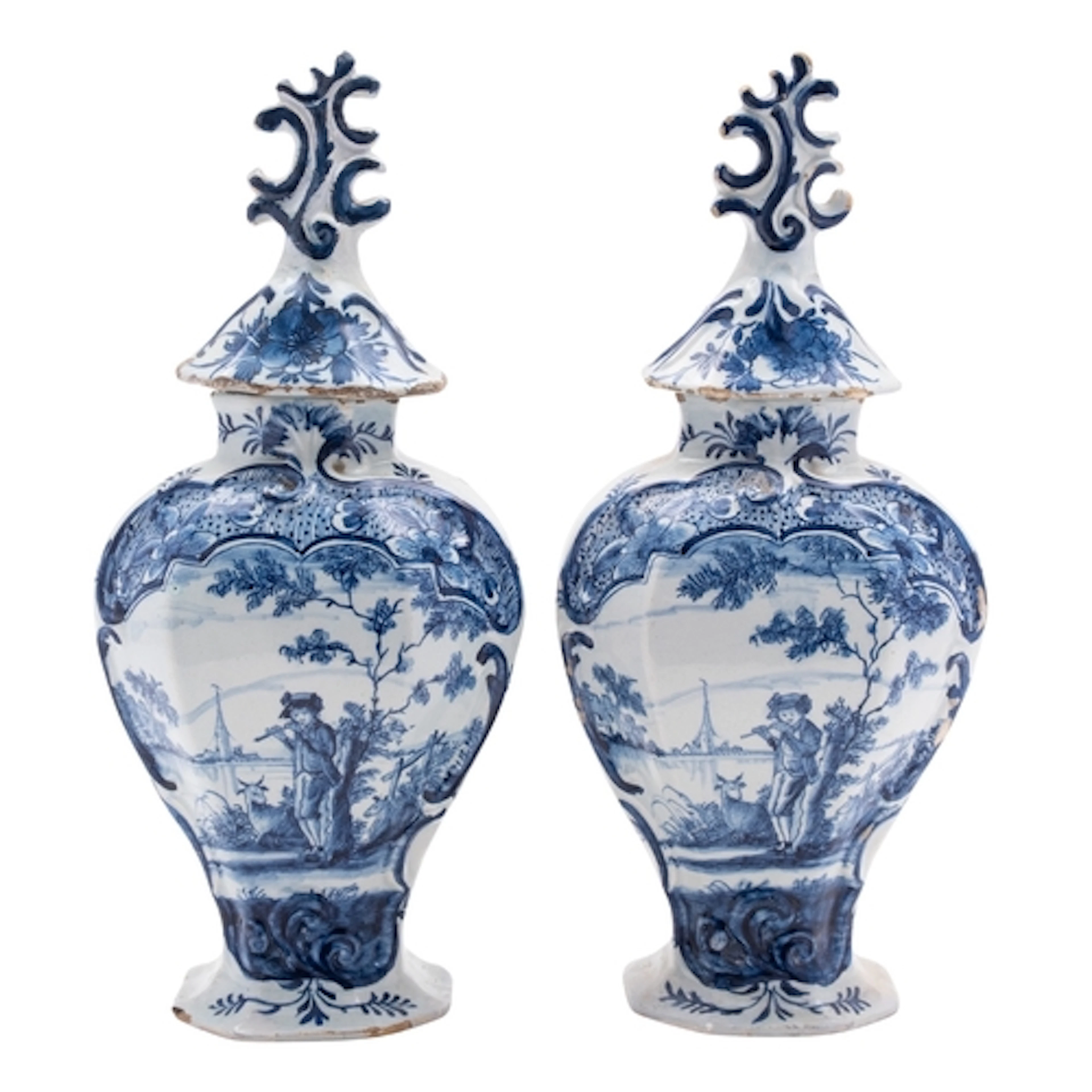 A pair of Dutch Delft vases De Posteleyne Byl [ The Porcelai...