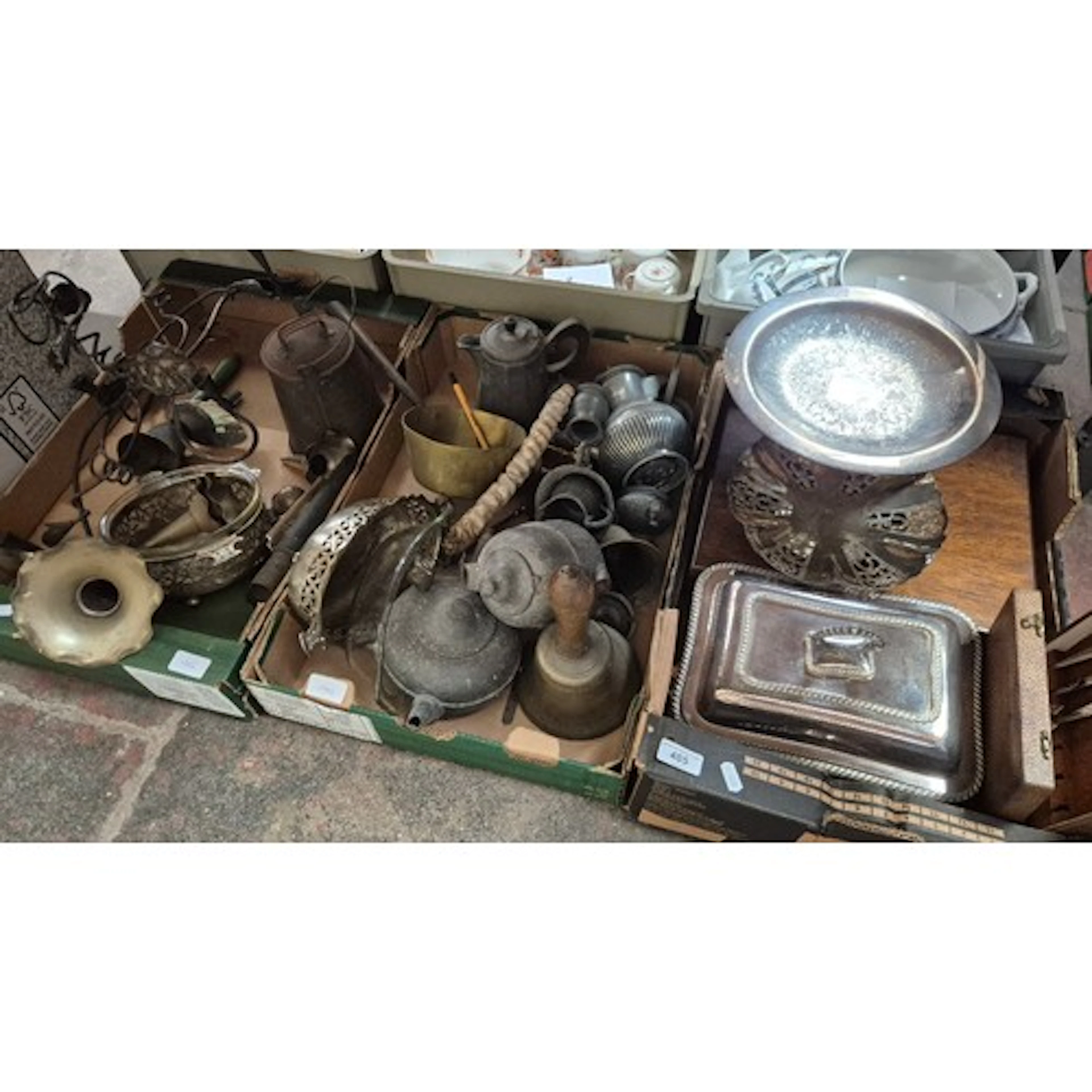 3 boxes of mixed metal ware including plated wares,, cutlery...