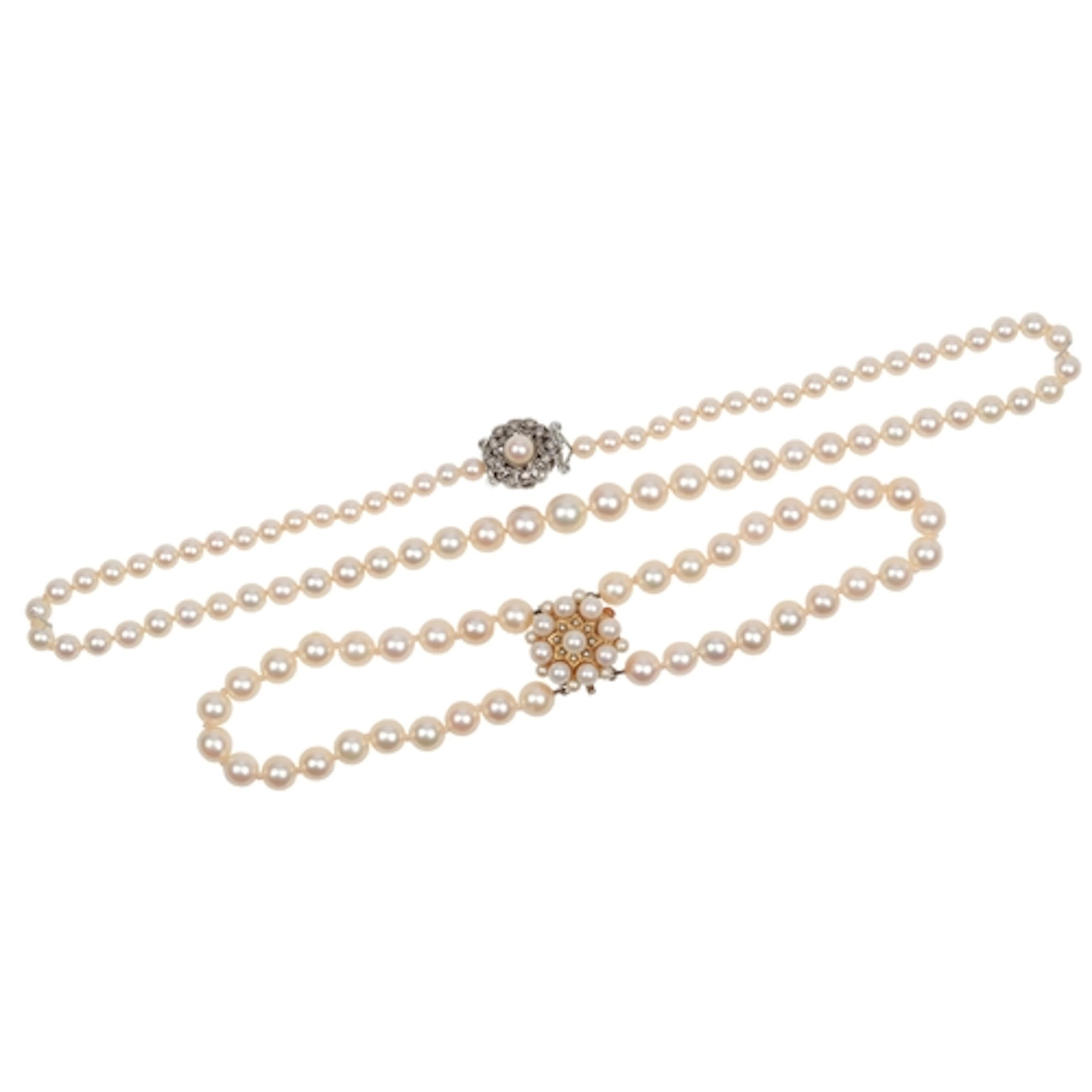 A cultured pearl necklace and bracelet, the bracelet compose...