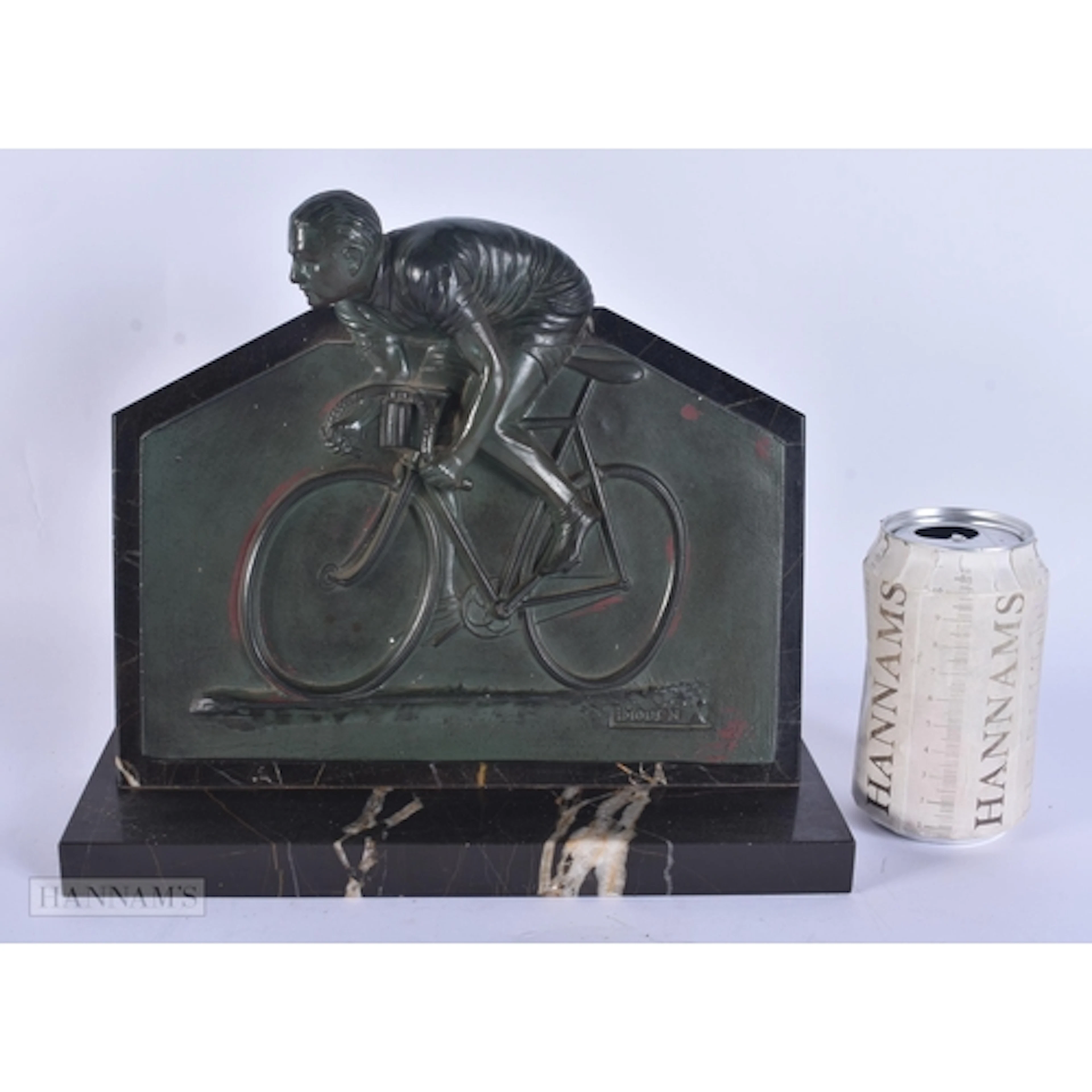 A RARE FRENCH ART DECO CYCLING INTEREST COLD PAINTED MARBLE ...