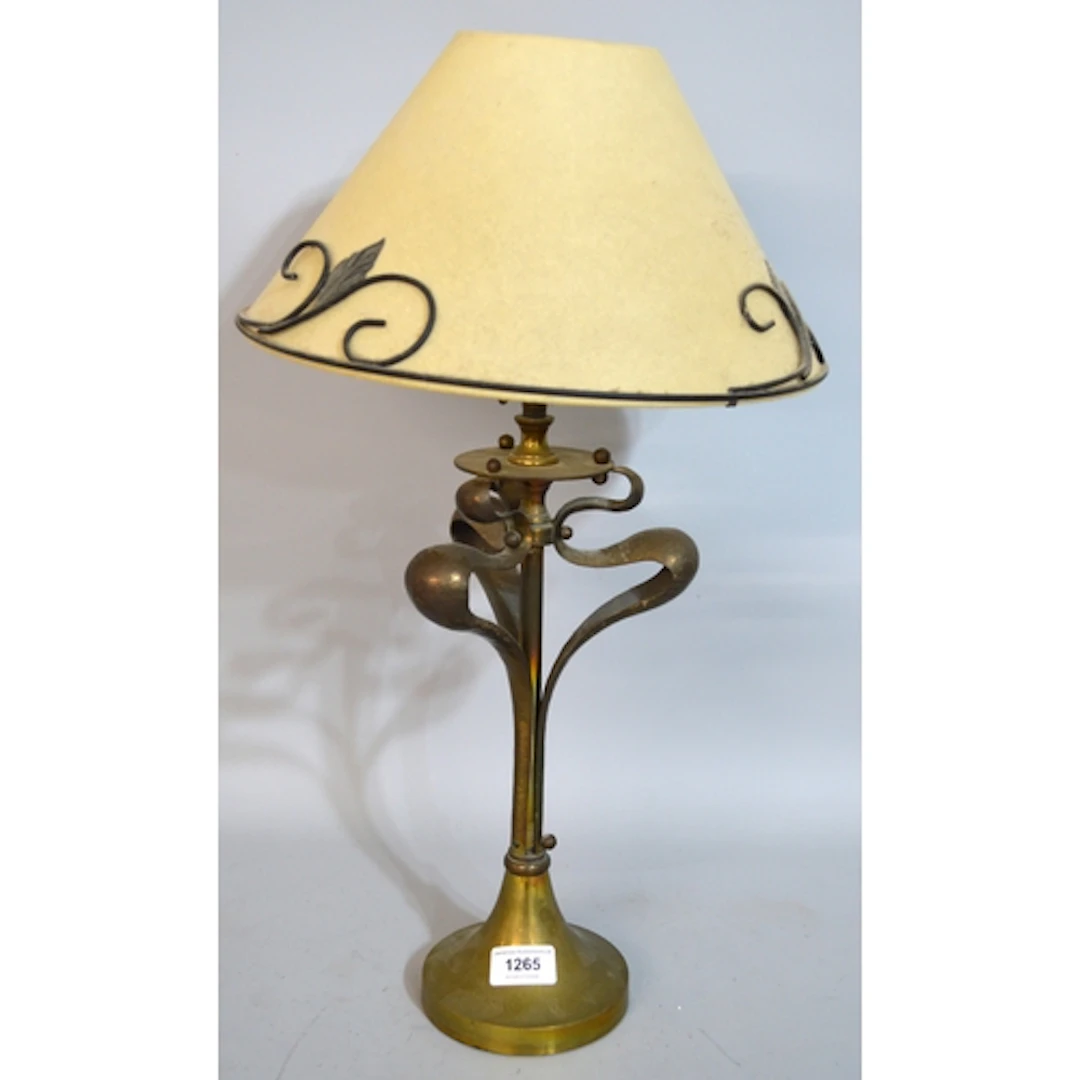 Art Nouveau brass table lamp (alterations), 32cm high exclud...