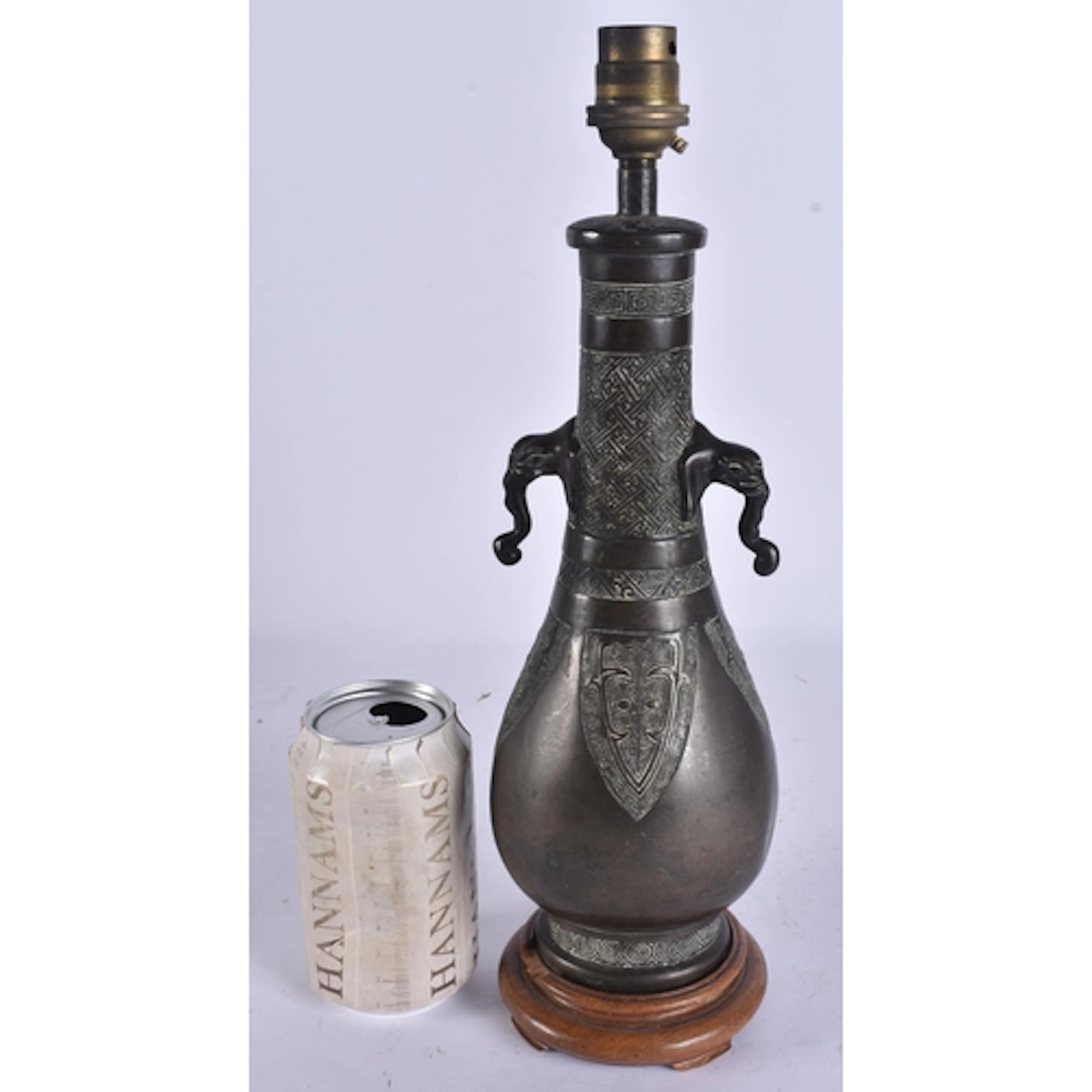 A 17TH/18TH CENTURY CHINESE BRONZE VASE LAMP Late Ming/Qing....