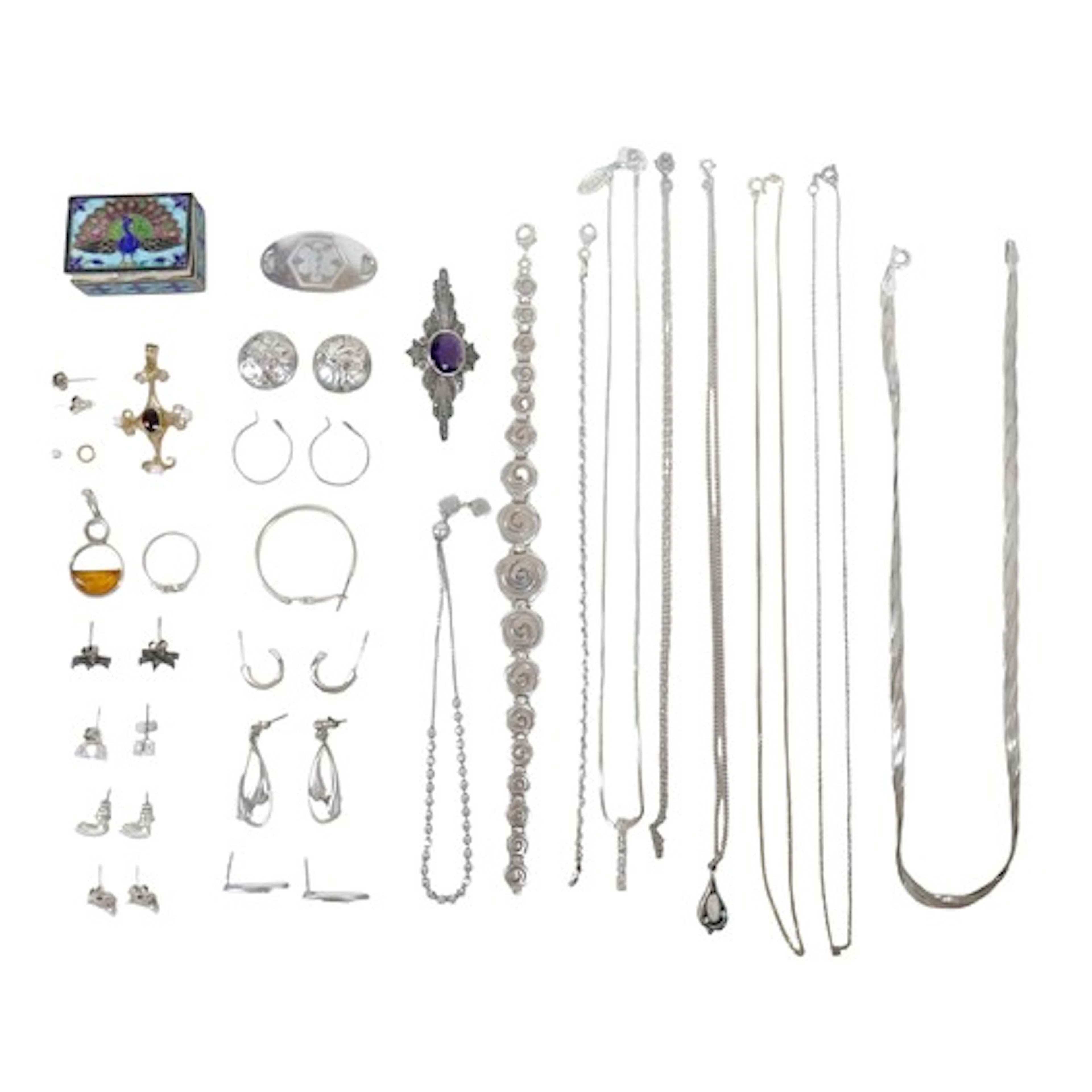 A quantity of assorted silver jewellery, including flat two ...