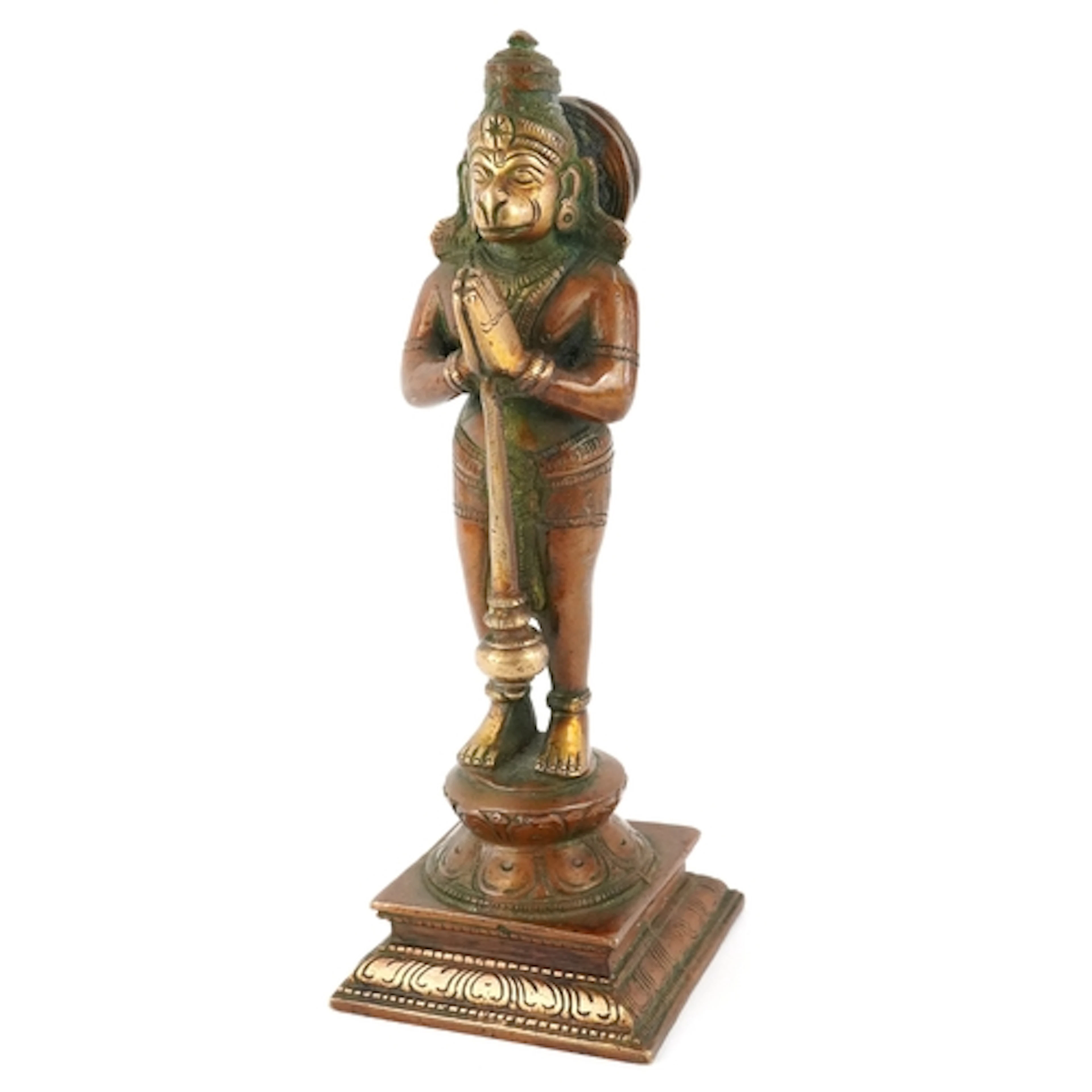 Indian bronze figure of Hindu deity Lord Hanuman, 21cm high.