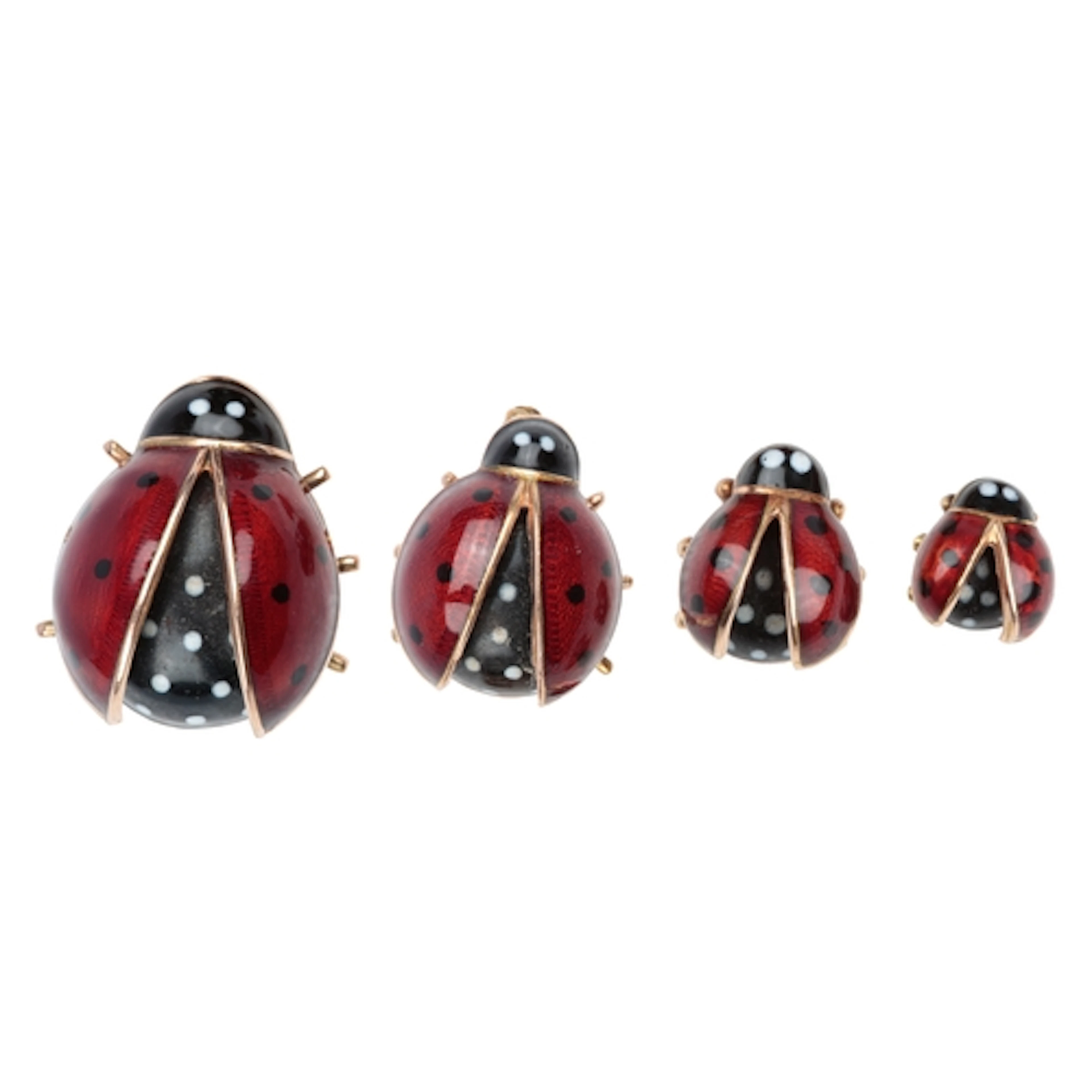 A set of gold and enamel ladybird brooches, comprising: two ...