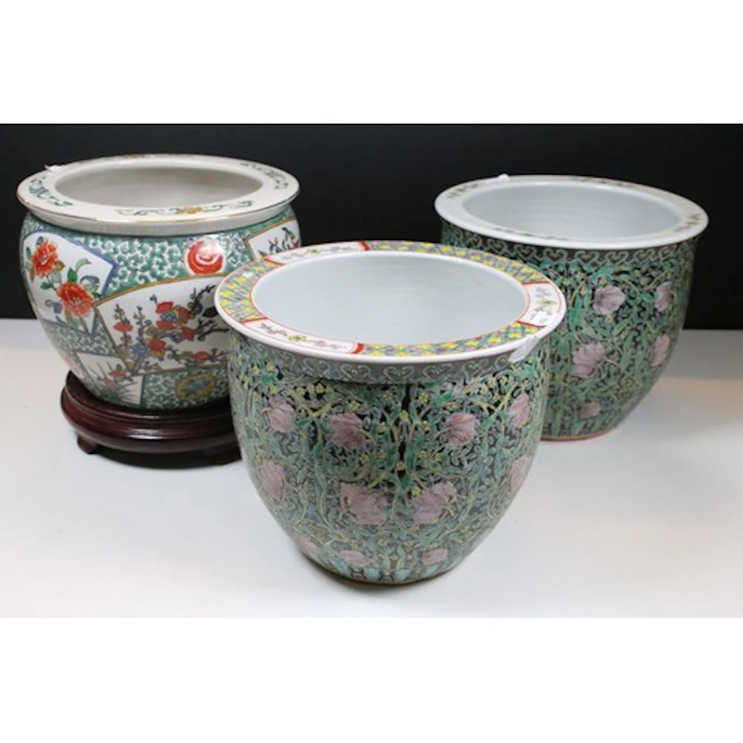 Pair of 20th century Chinese famille noir porcelain jardinie...