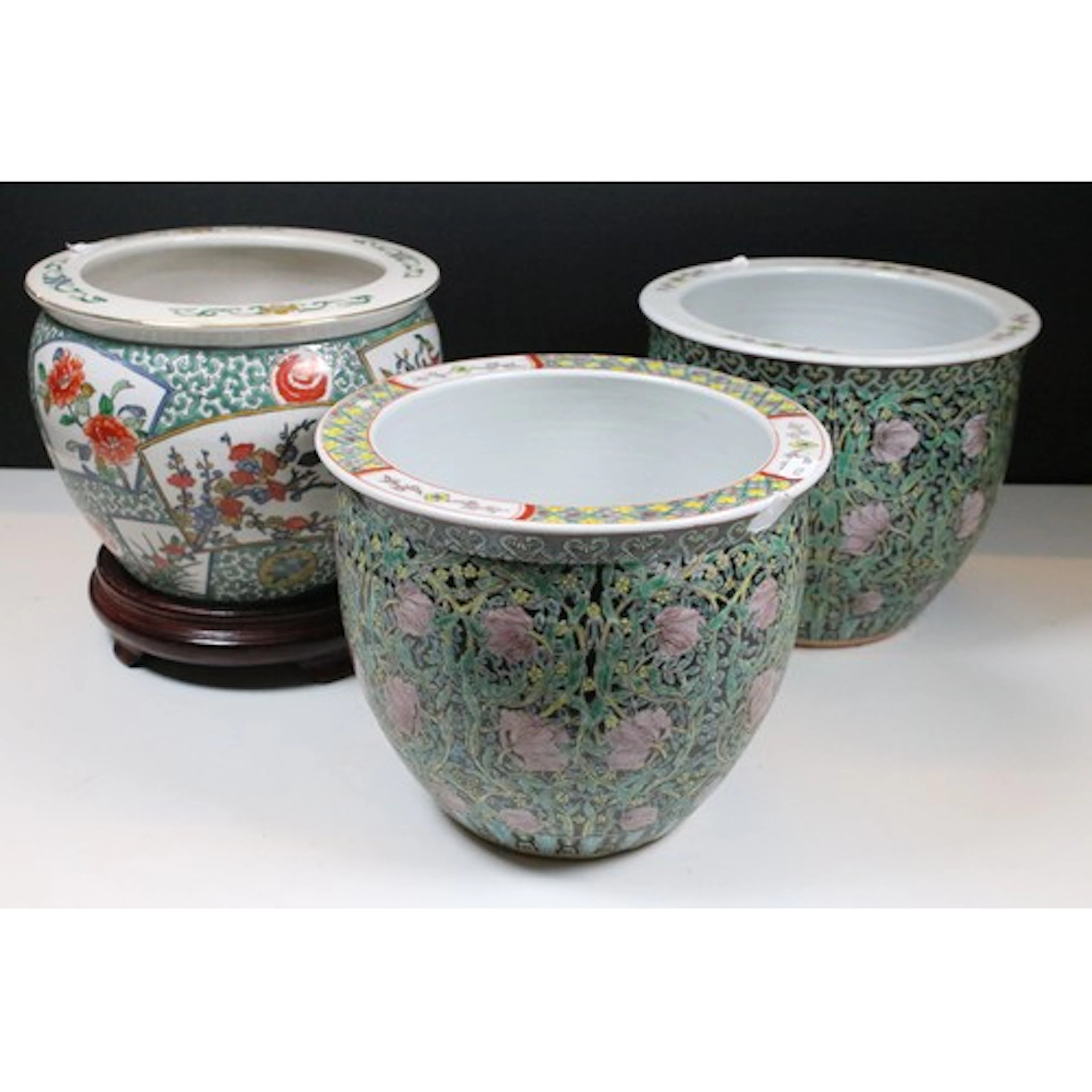 Pair of 20th century Chinese famille noir porcelain jardinie...