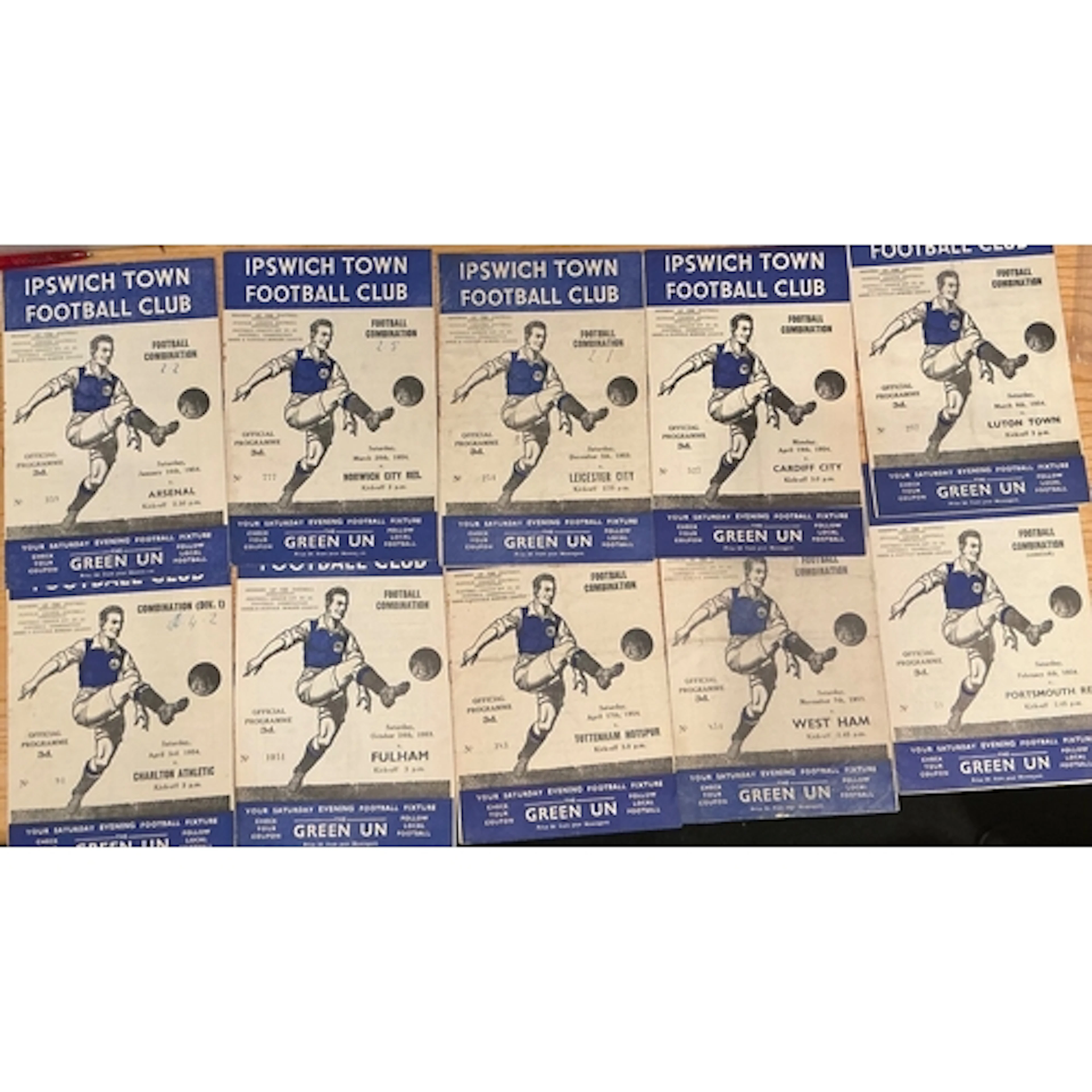53/54 Ipswich Town Home Reserve Football Programmes: Footbal...