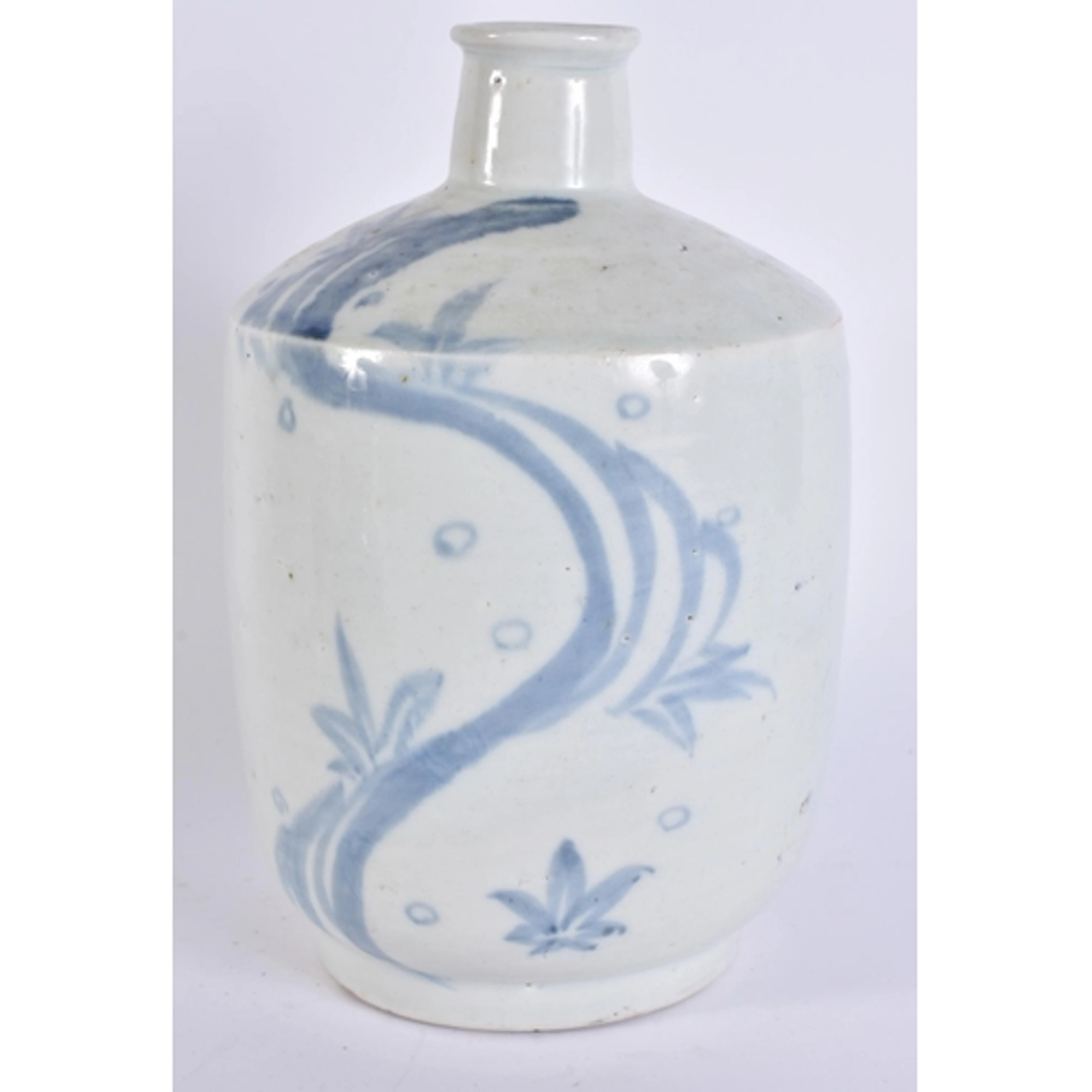 A 19TH CENTURY KOREAN BLUE AND WHITE BULBOUS VASE painted wi...