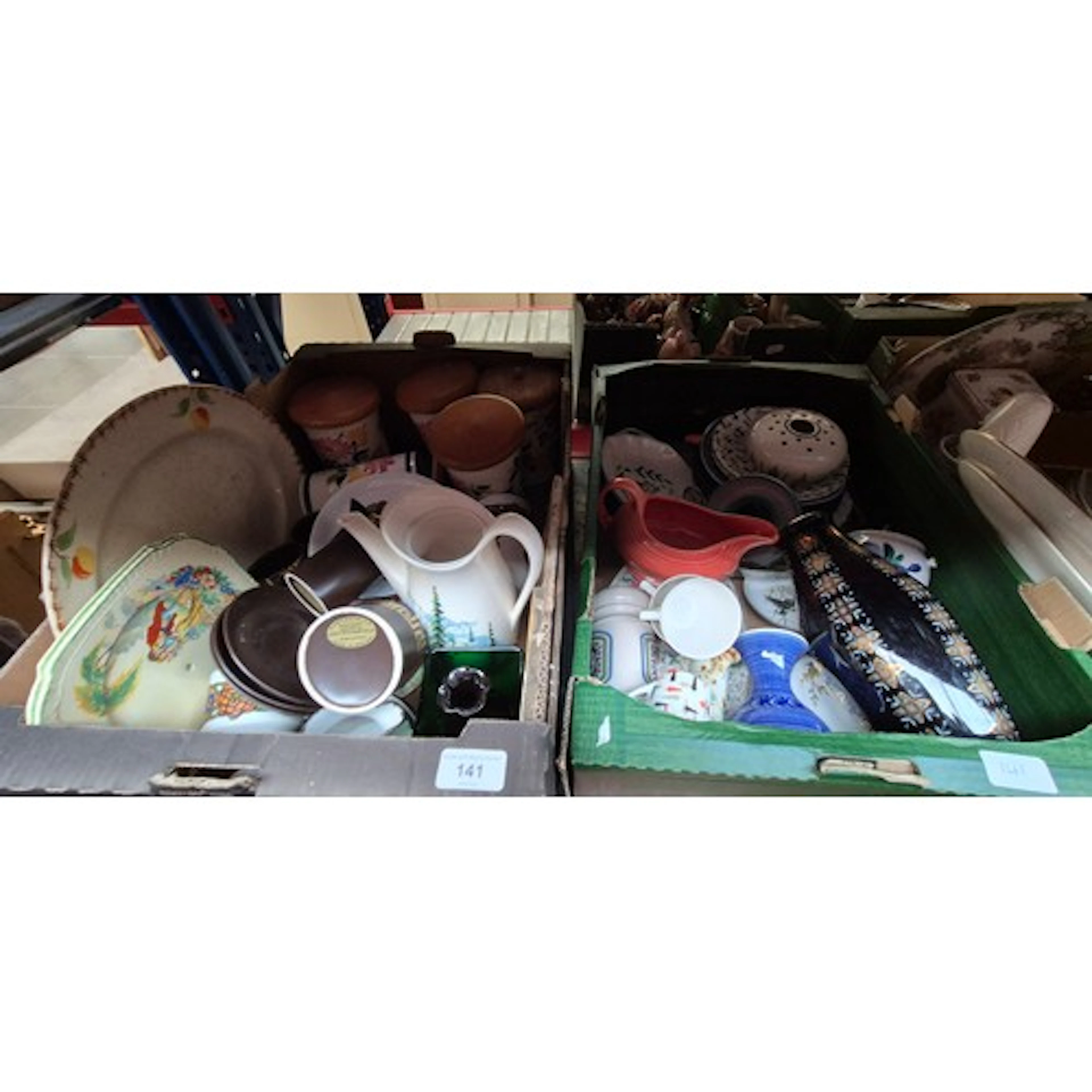 2 boxes of ceramics to include Meakin, Crown Clarence, Portm...