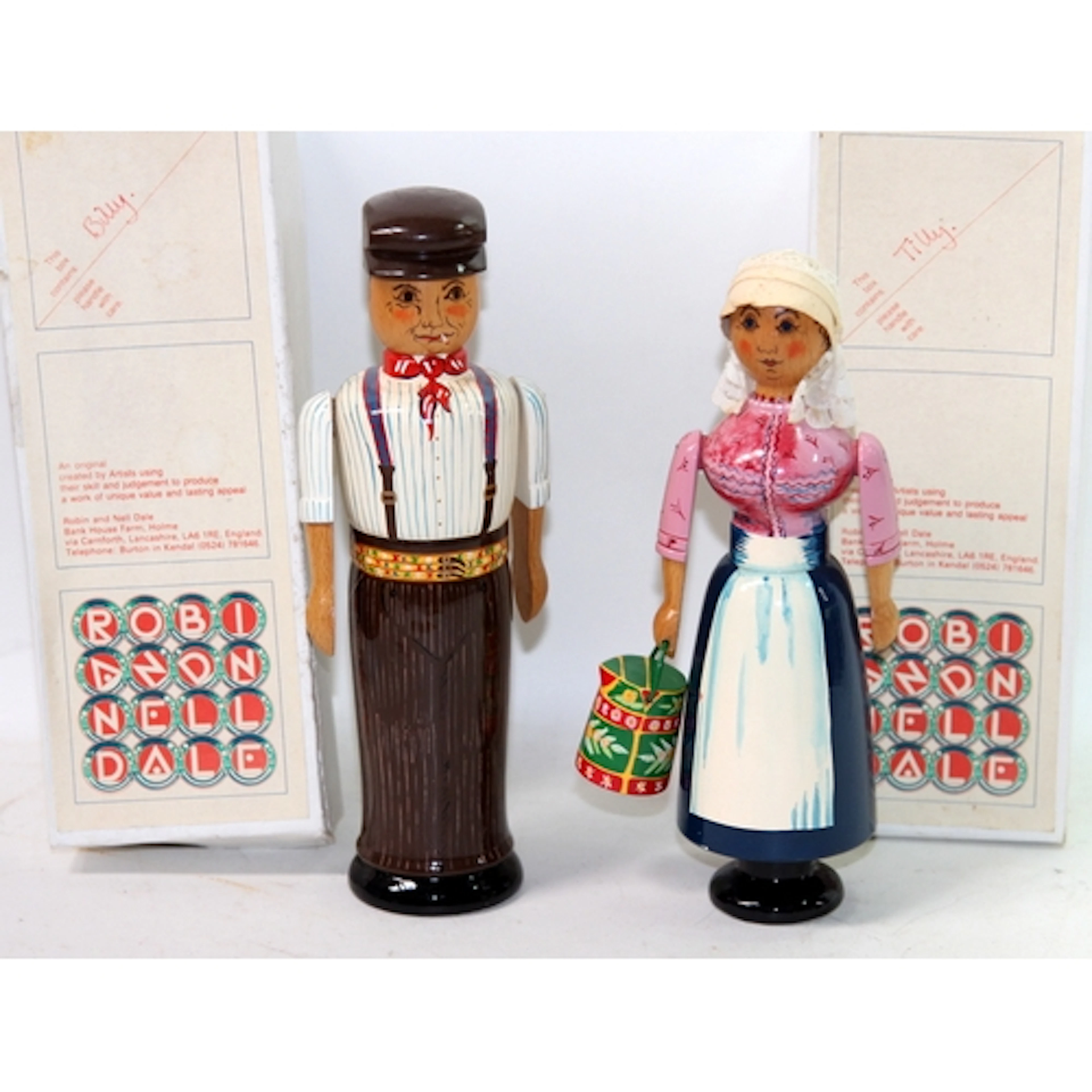 Rare Robin and Nell Dale hand turned wooden 'stump' dolls. B...