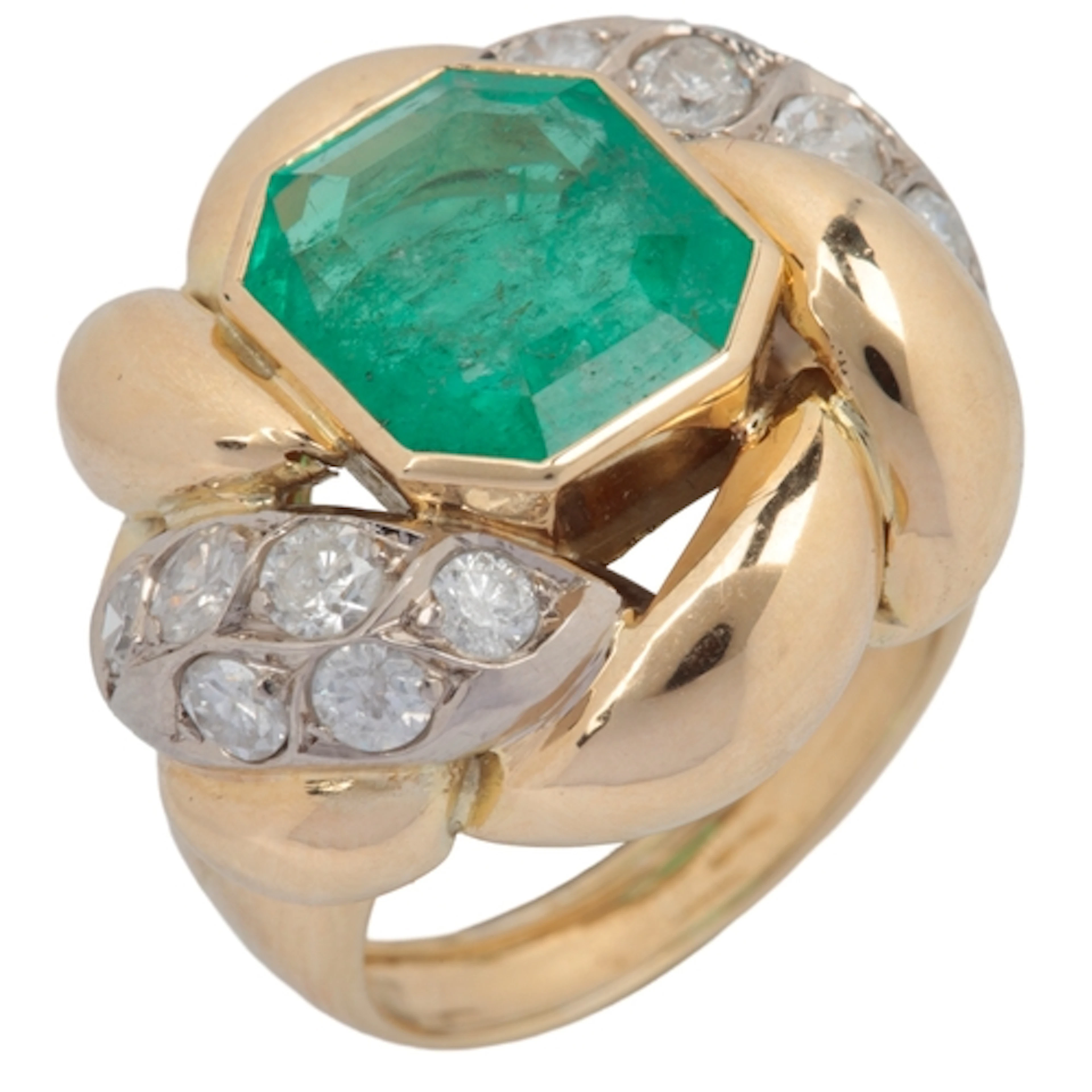 An emerald and diamond cocktail ring, mid 20th century, coll...