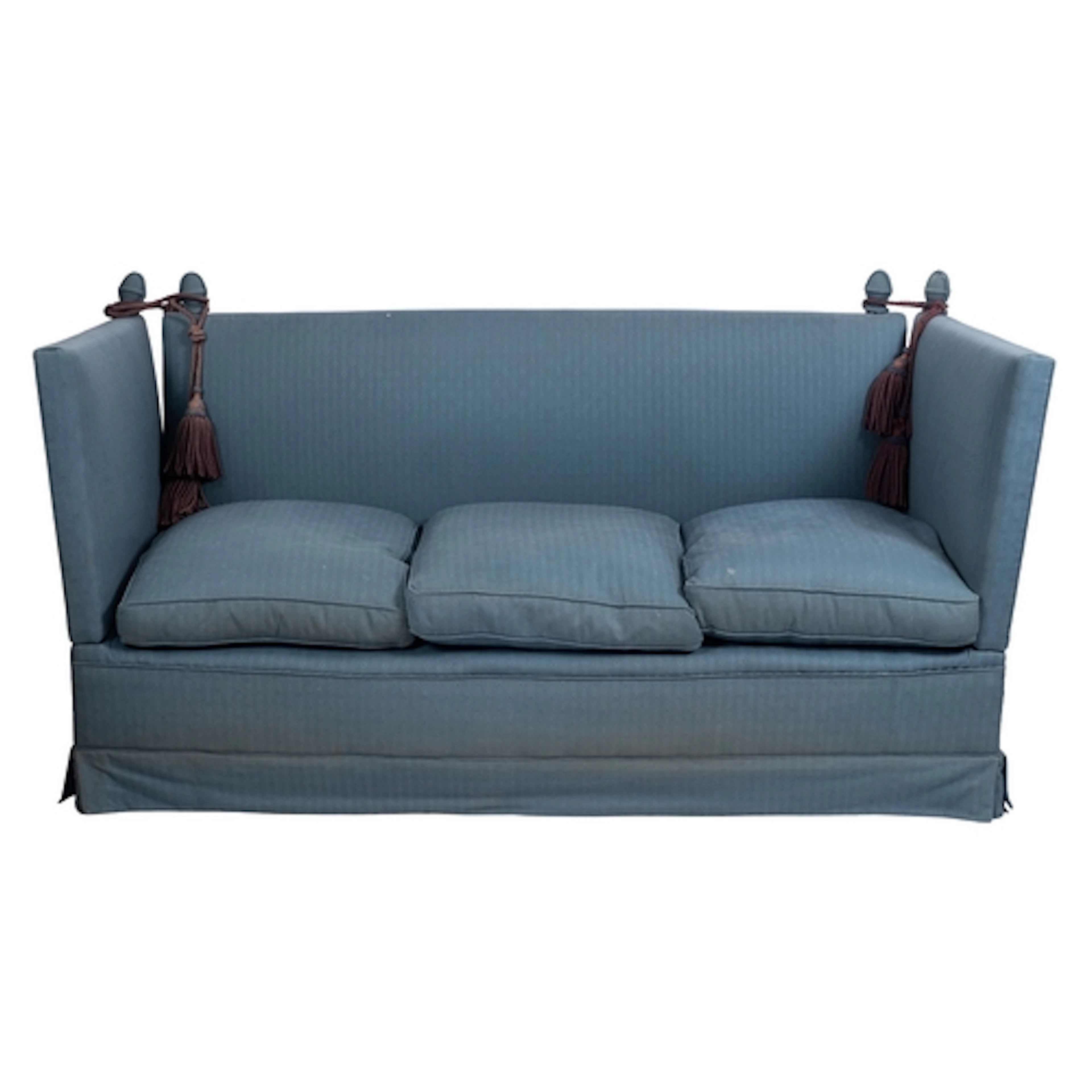 A blue upholstered Knole sofa, mid 20th century; the rectang...