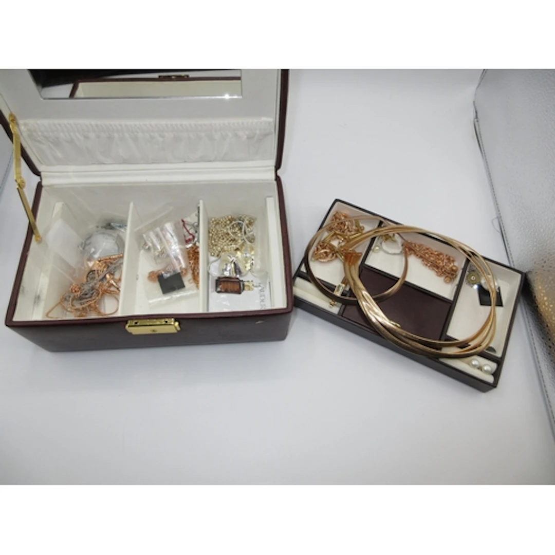 Jewel Box with Silver Chain and Pearl Pendant, Pearl Ear Stu...