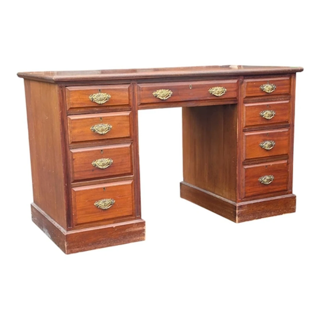 Edwardian mahogany twin pedestal office writing desk table. ...