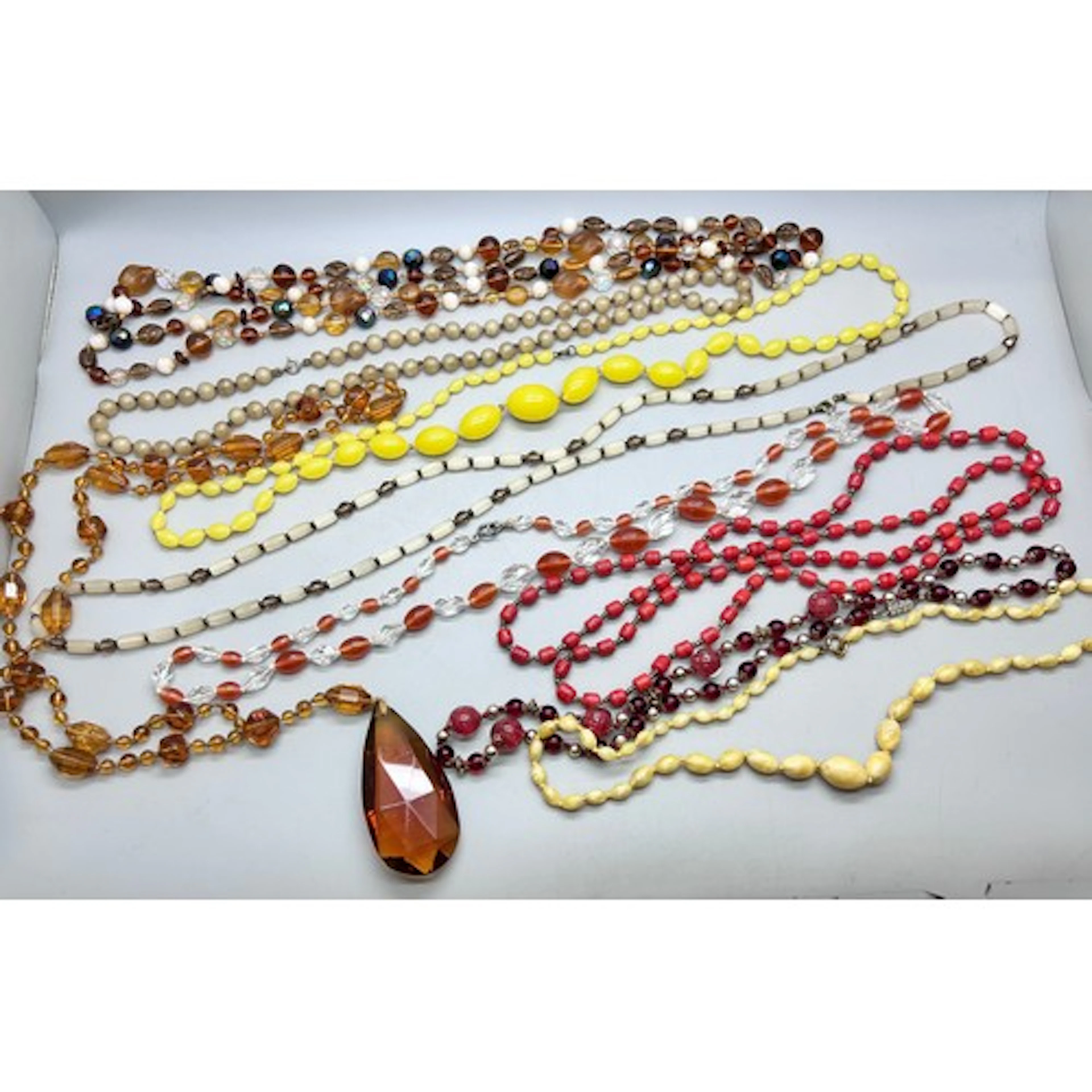 A collection of vintage glass bead necklaces