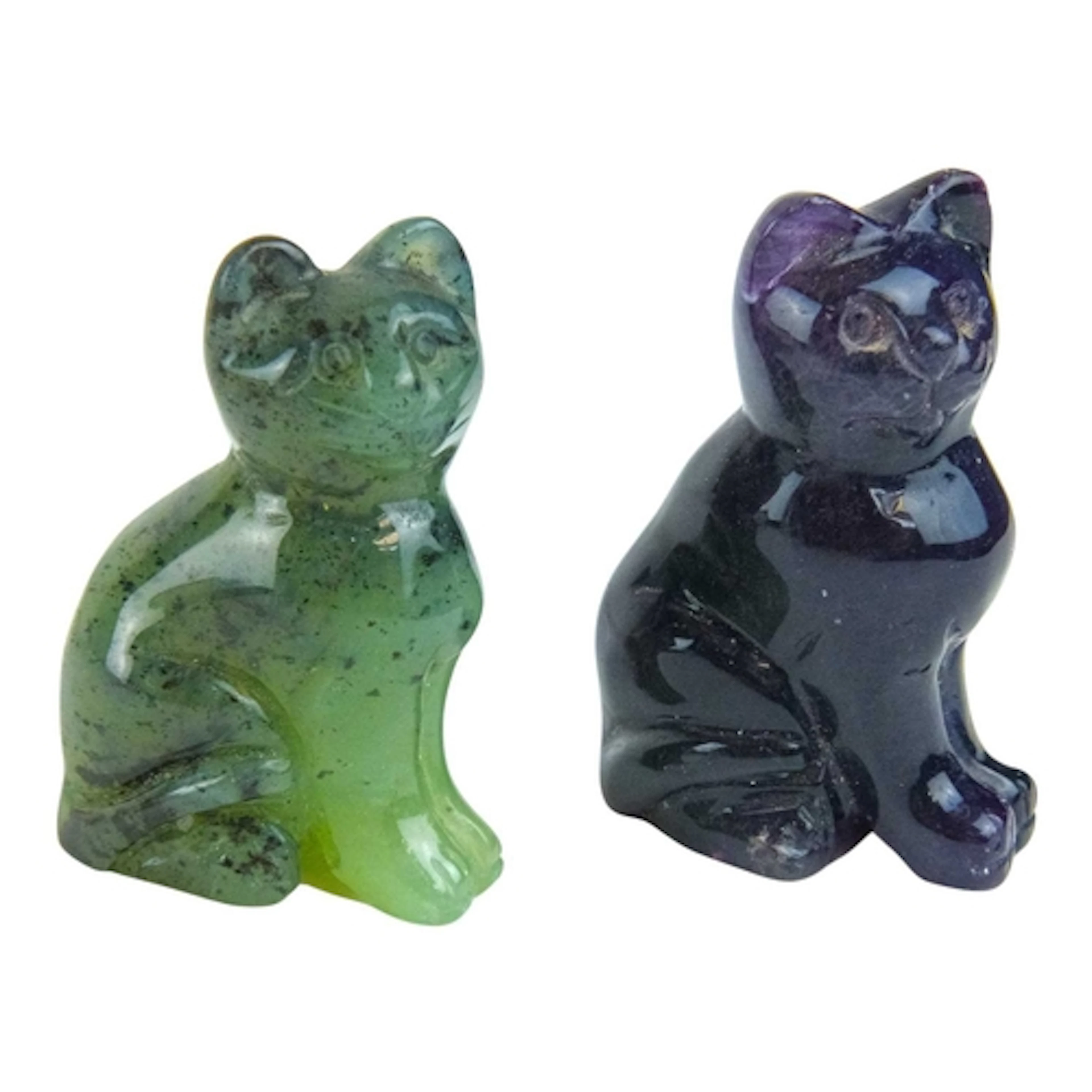 Two hardstone Chinese cats. Both with three character markin...
