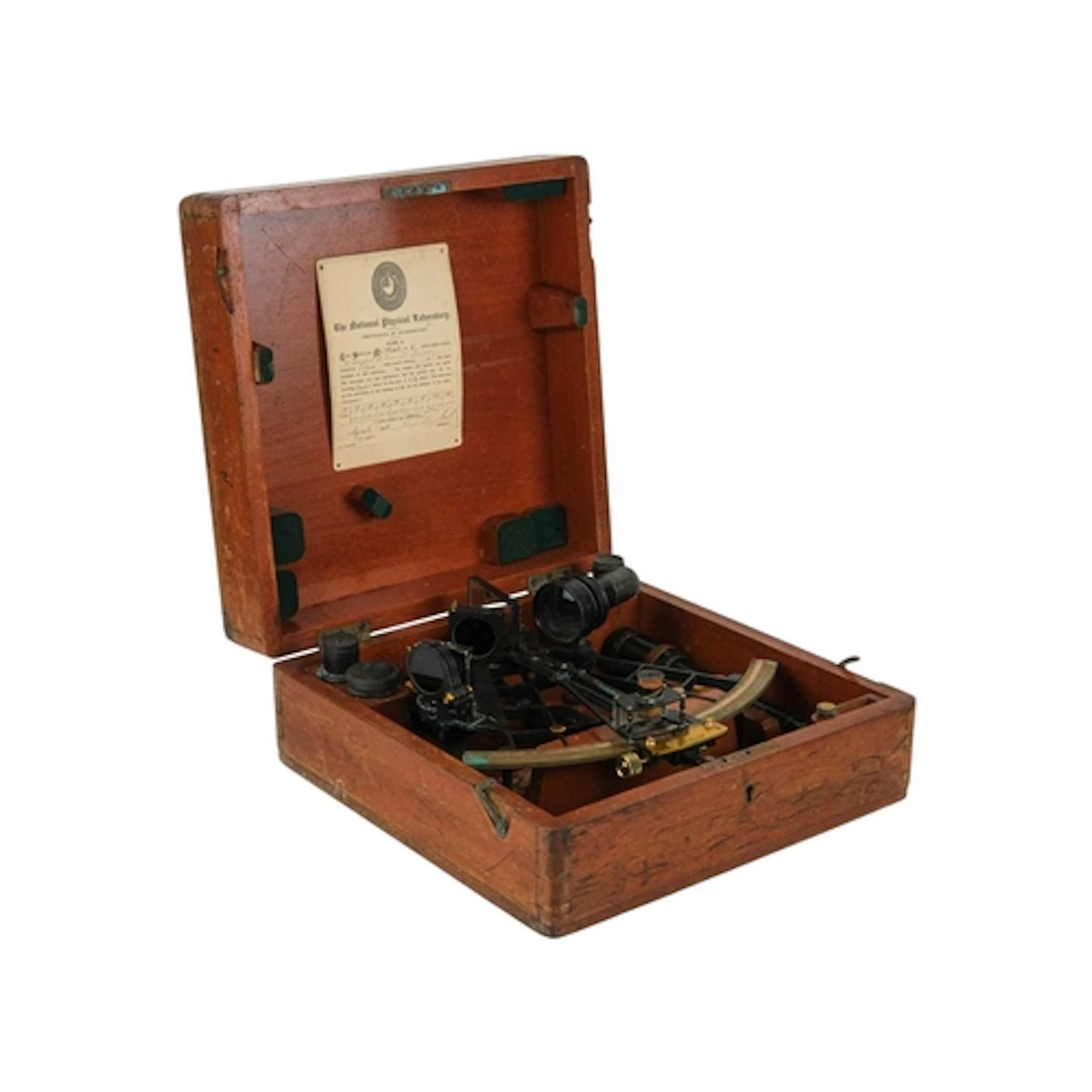 A Henry Hughes & Son, London, black lacquered and brass sext...
