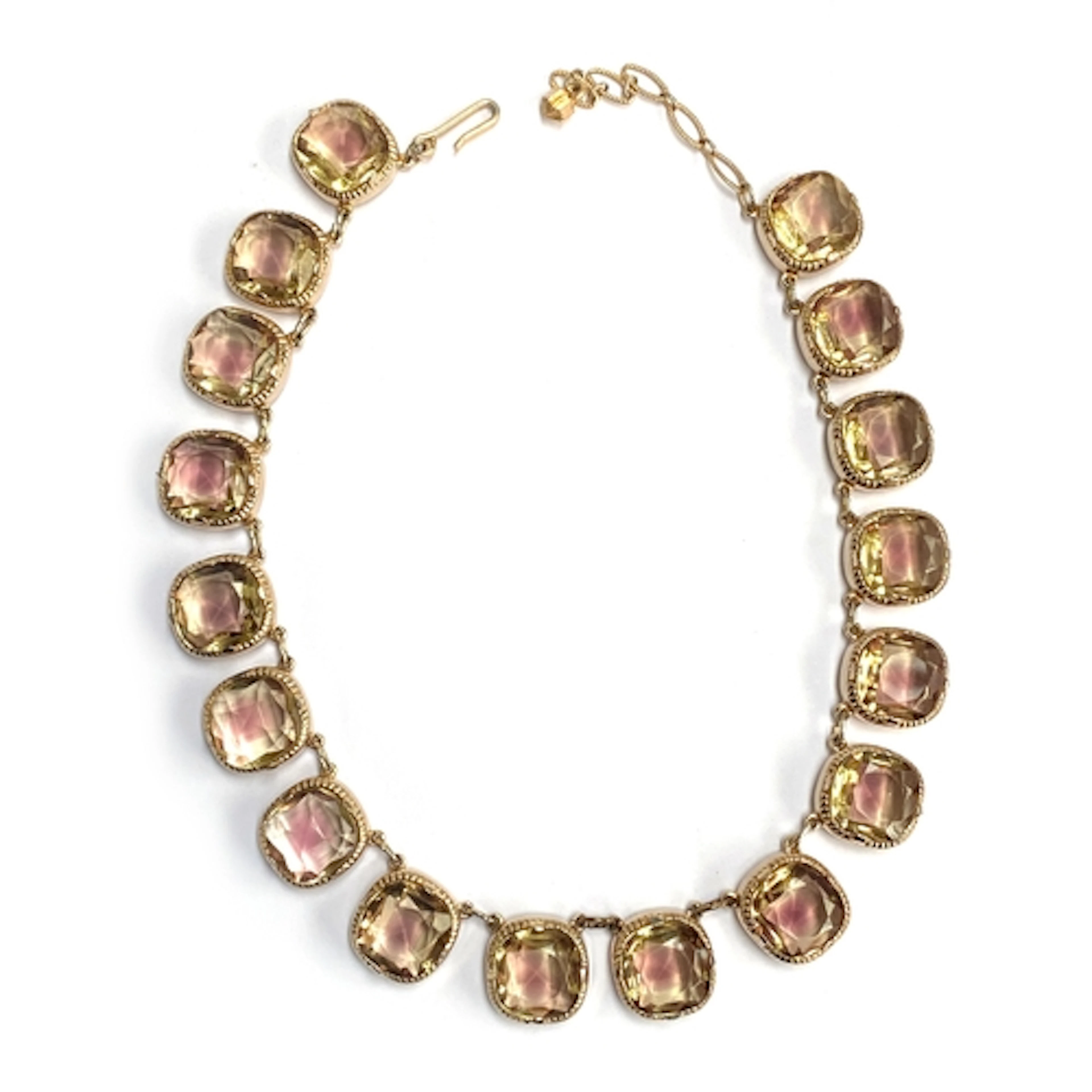 A vintage gold tone ametrine glass riviere necklace, each li...