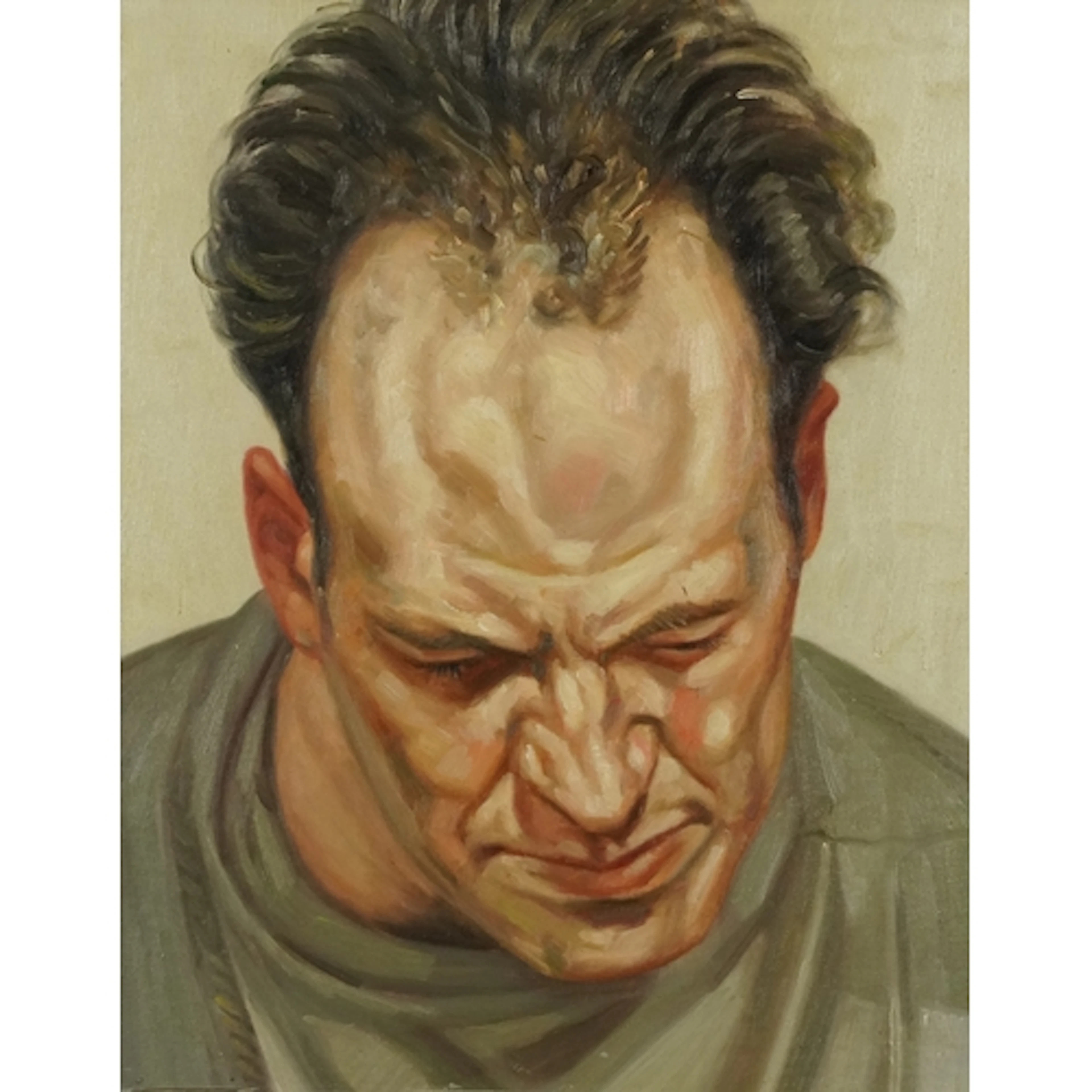 Manner of Lucian Freud - Portrait of a gentleman, oil on boa...