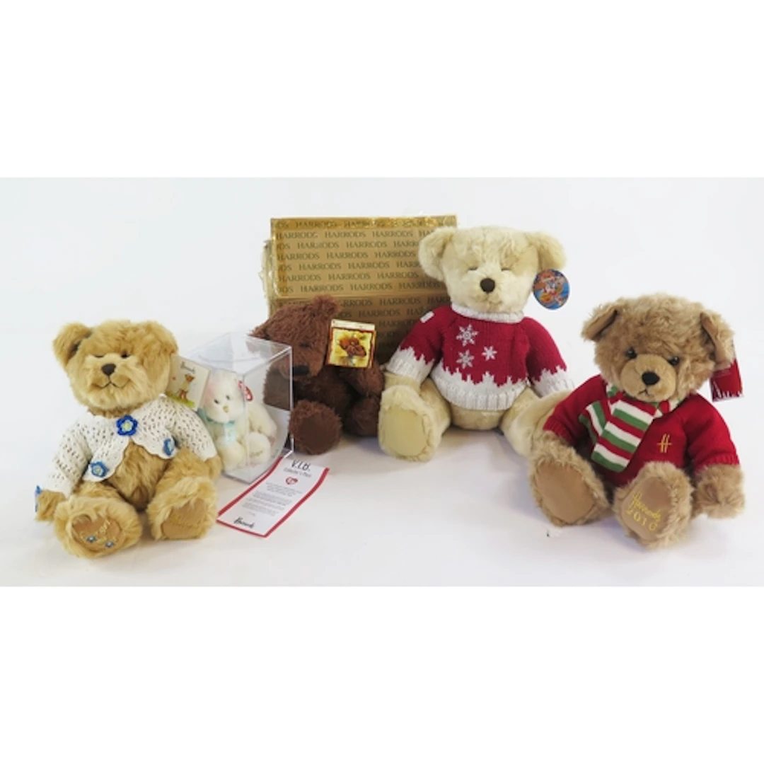 Harrods Bear Group including 2008 & 2010 Bears, forget me no...