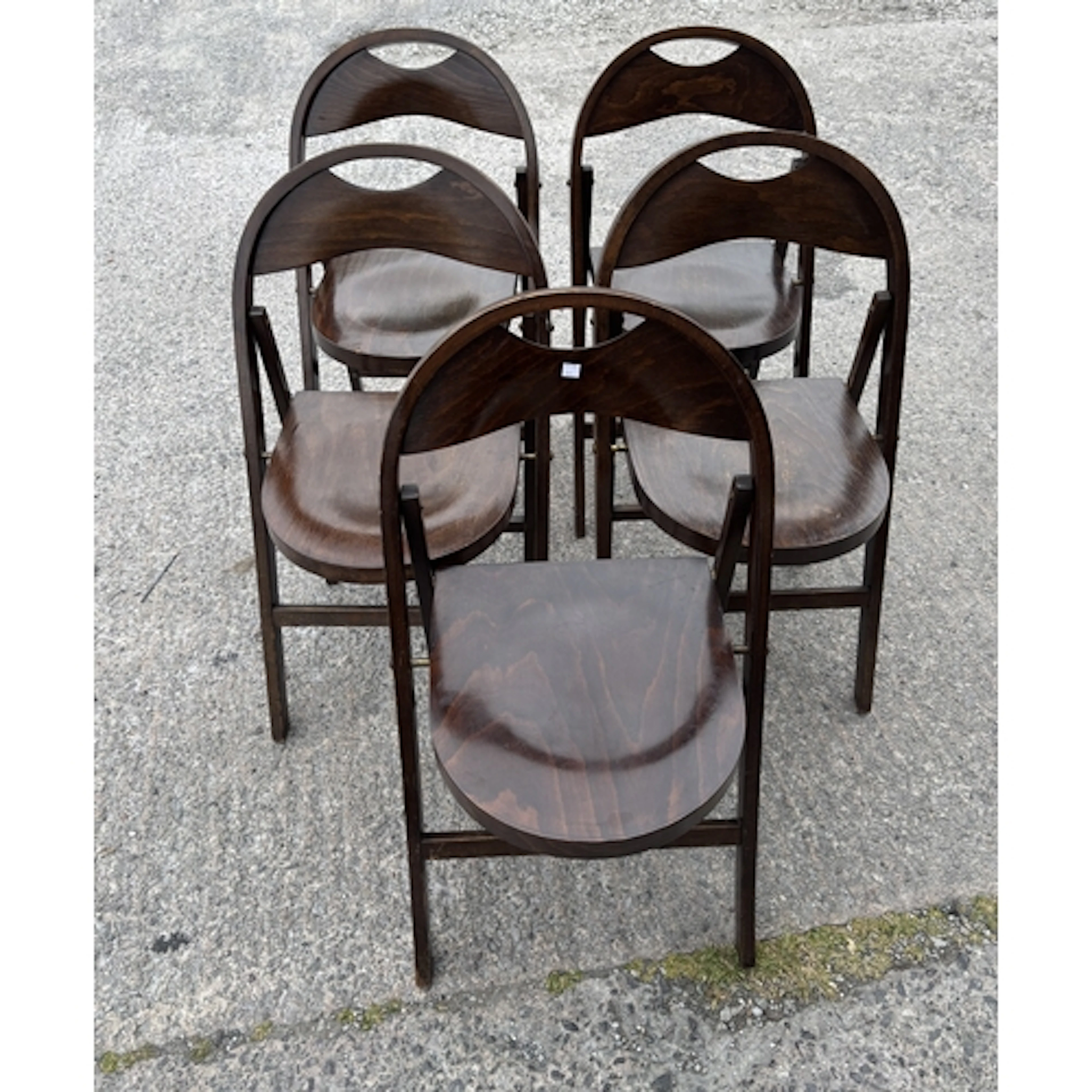 S. Thonet stained bent plywood mid-century folding chairs.