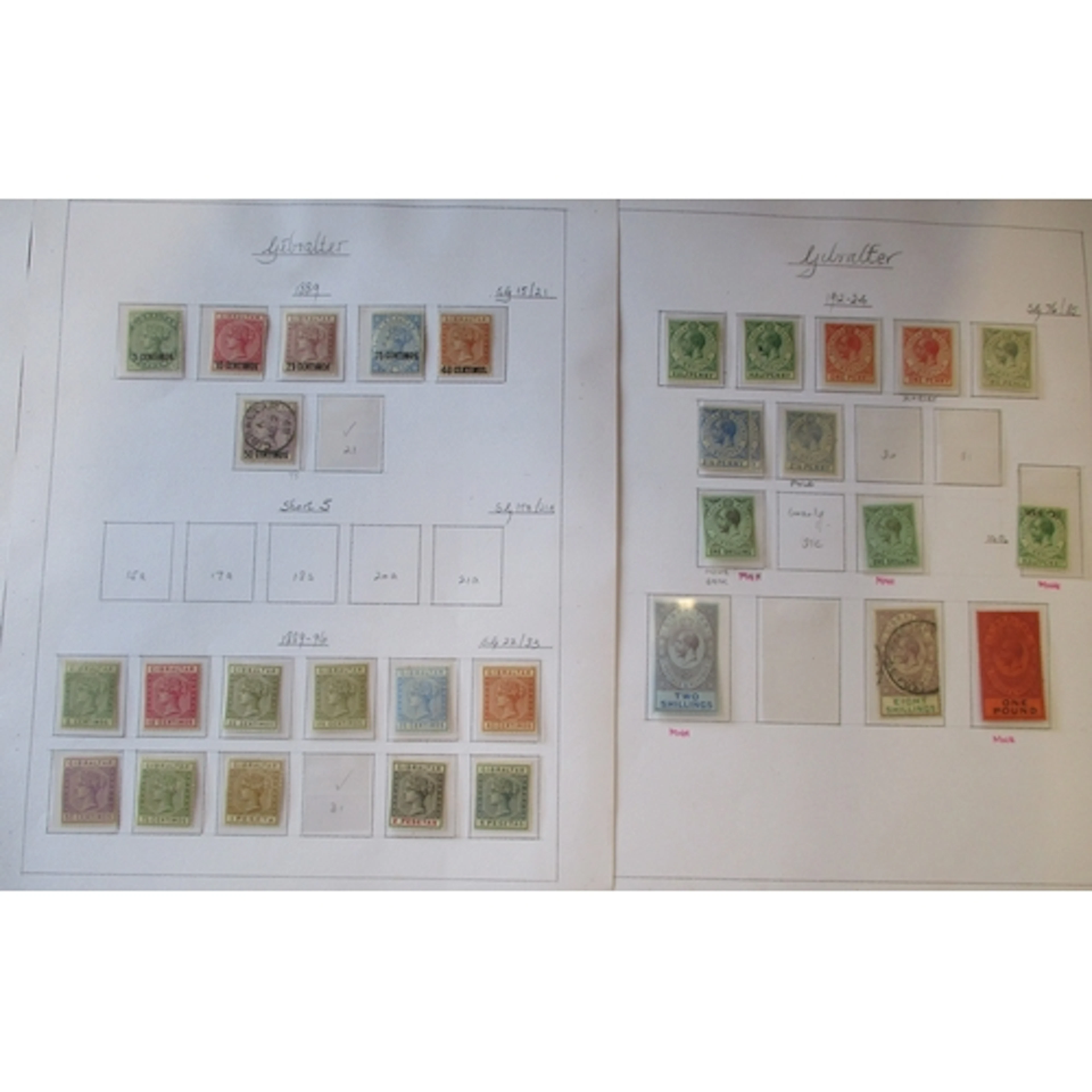 Gibraltar. QV-QEII M/U collectionn on album pages. Incl 1889...