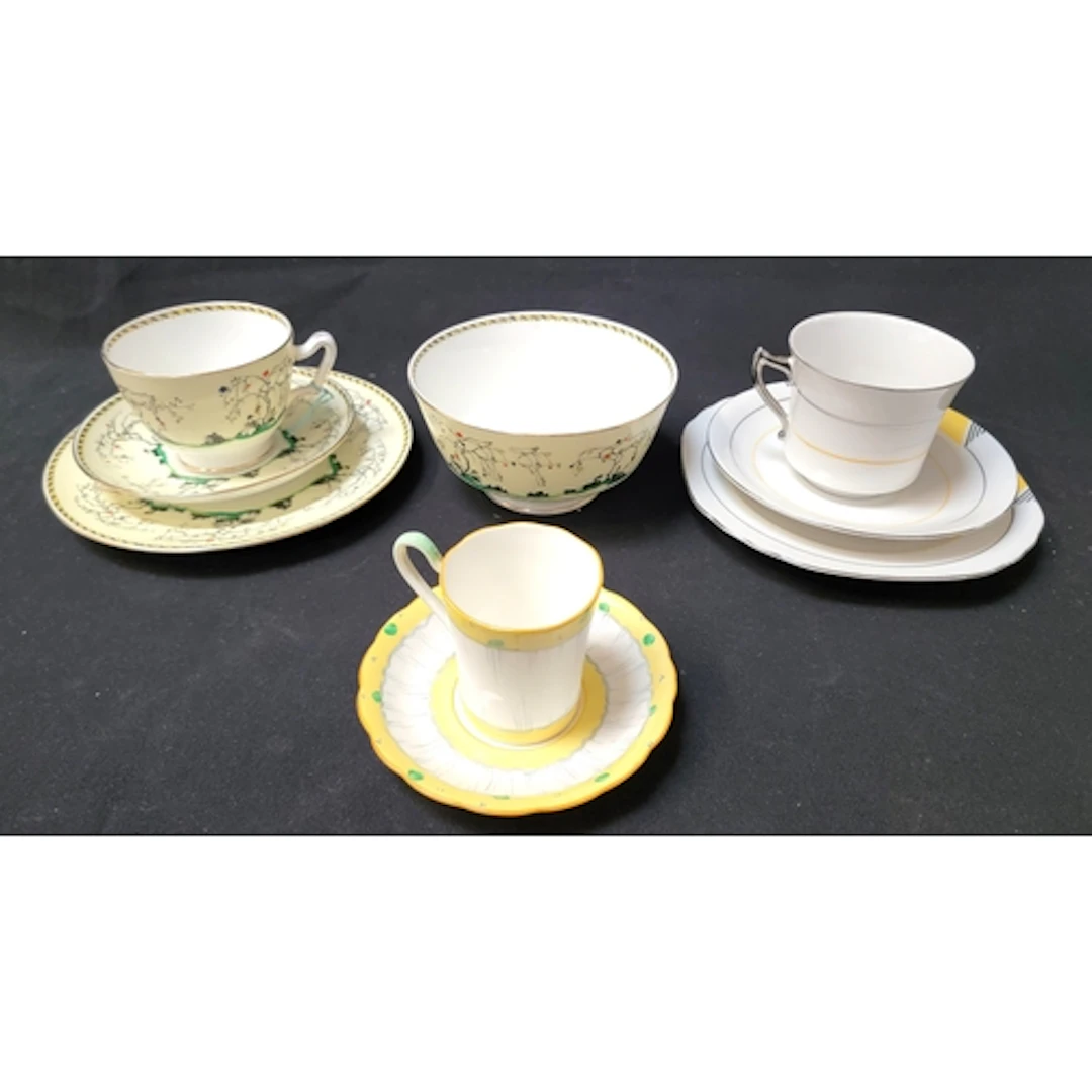 GRAFTON PART TEA SET featuring yellow and blue design on wh...