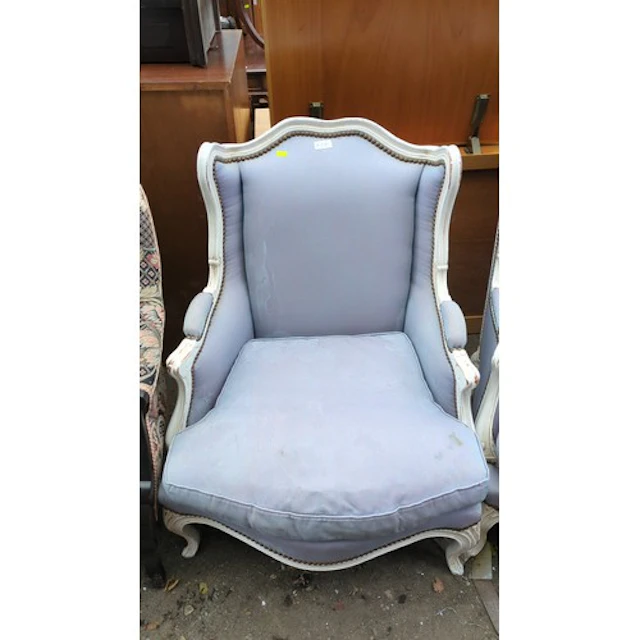 Louis XV-style painted wood wingback bergère, upholstered in...